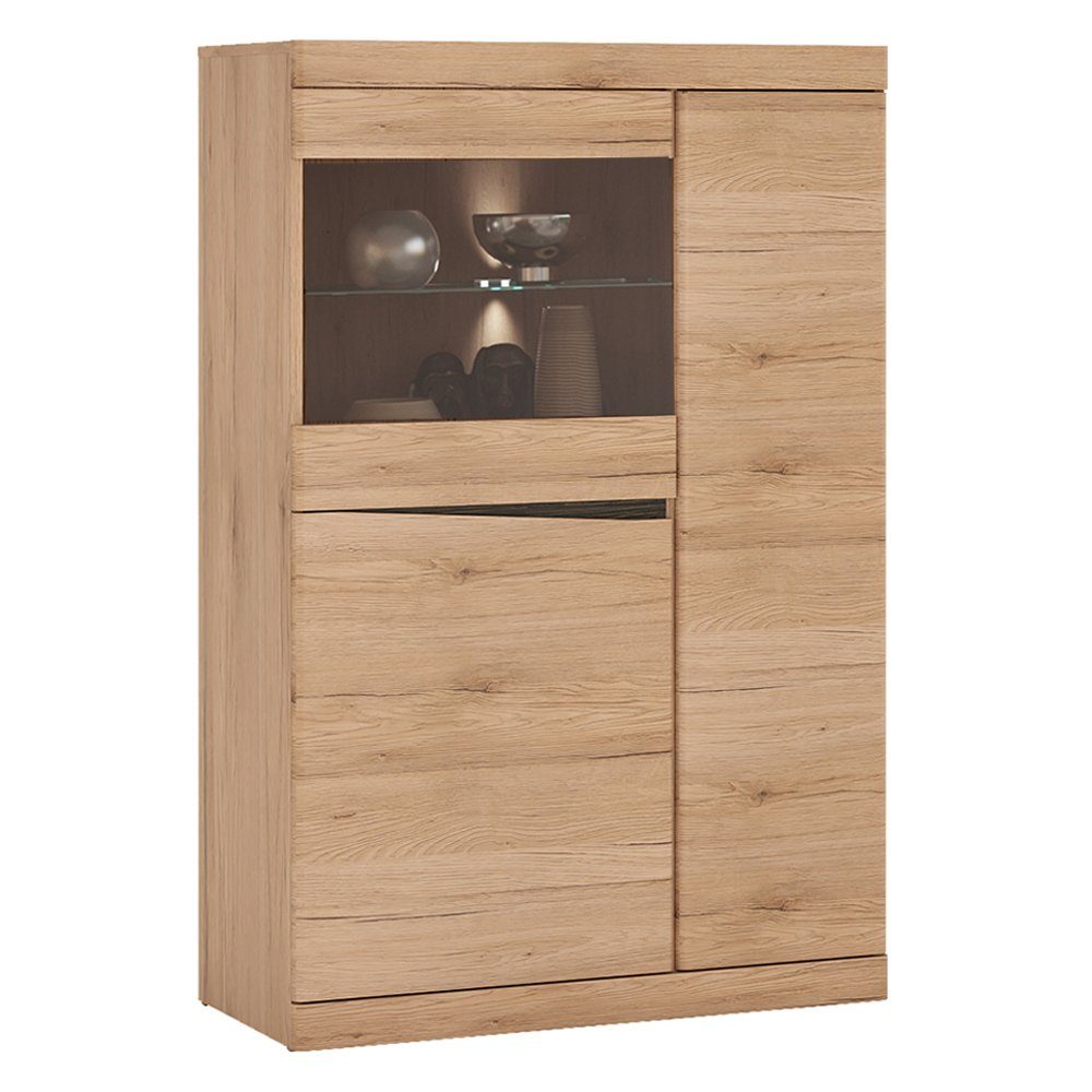 Lomadox Highboard SANFORD-129, San Remo Eiche hell Nb., Glasbodenbeleuchtung, B/H/T: 86/131/40 cm