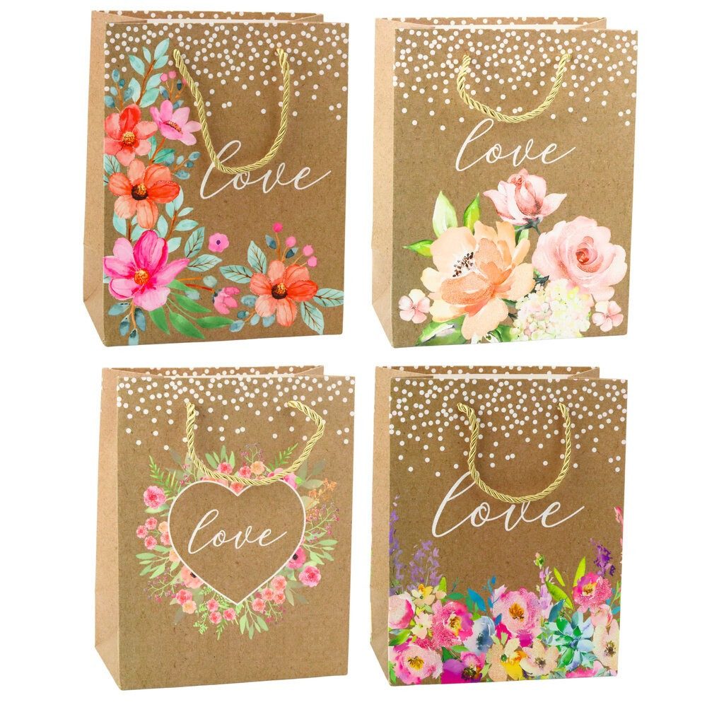 LEAN TOYS Geschenkpapier Geschenktüte mit Aufschrift Love Flowers