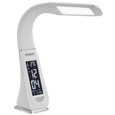 monzana Schreibtischlampe Lilly, Weiß, LED, neutralweiß, LED Schreibtischlampe mit Display Kalender Uhr Wecker Thermometer