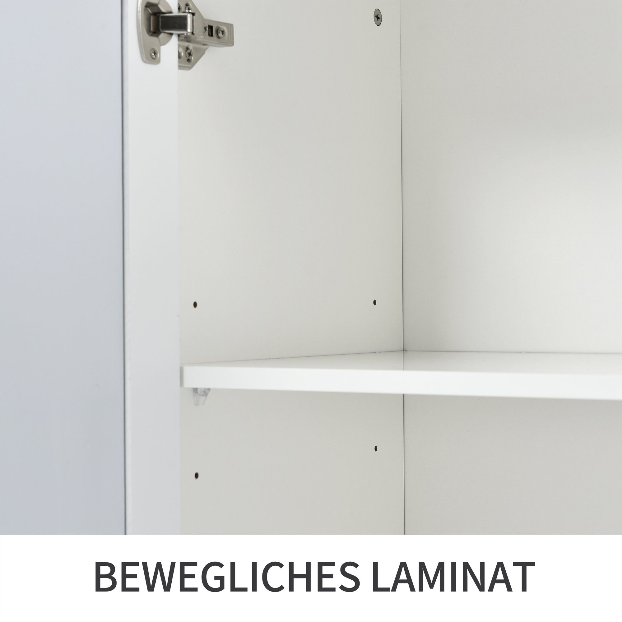 HAUSS SPOLE Sideboard Sideboard Kommode Beistellschrank Aufbewahrungsschrank (Weiß verspiegelte Anrichte mit kühlen Kristallgriffen und vier Türen), modernes Design