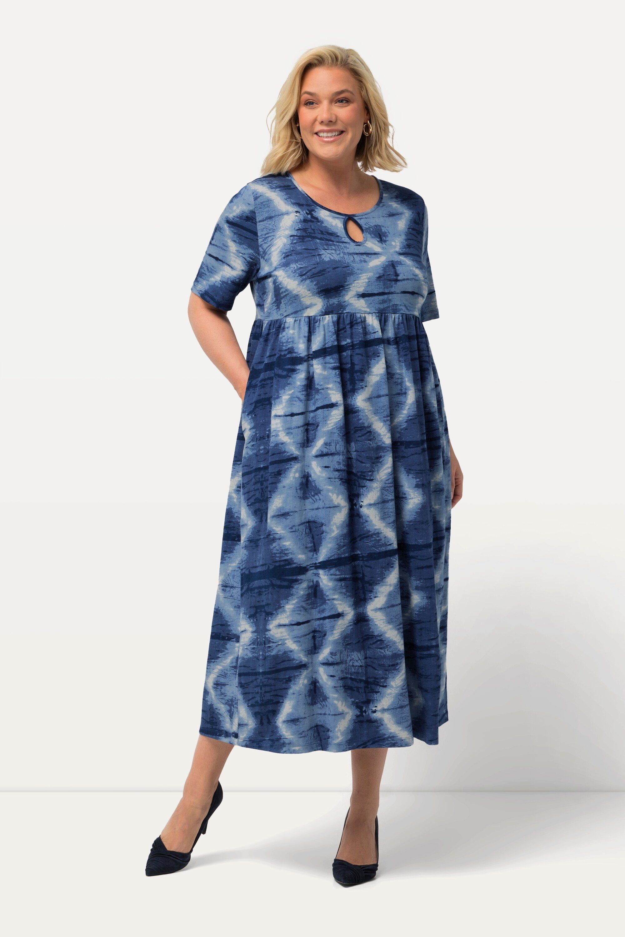 Maxikleid Jerseykleid Batikdruck Rundhals Keyhole Halbarm