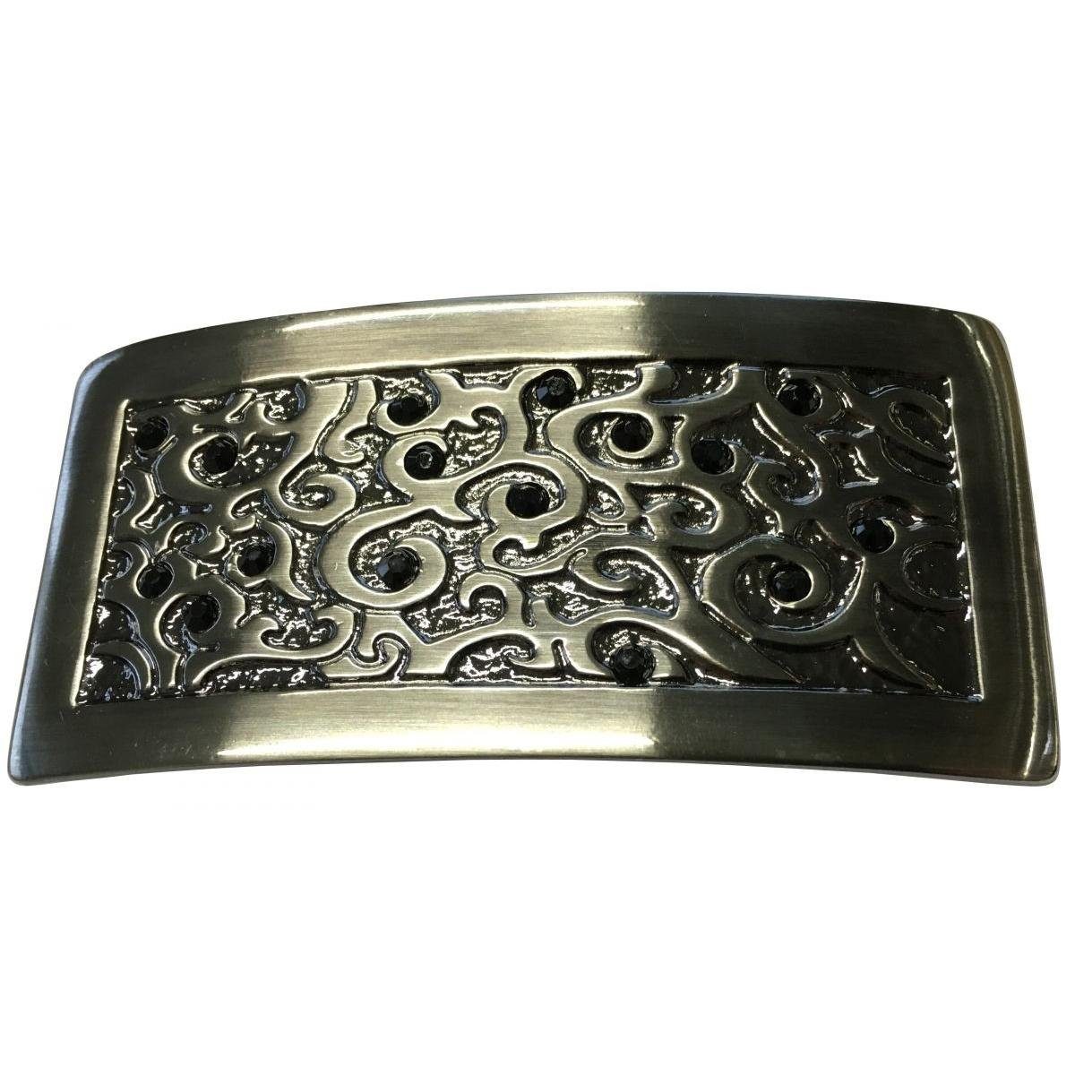 BELTINGER Gürtelschnalle Platte mit Straß 4,0 cm - Buckle Gürtelschließe 40mm - Mit hochwertige Schwarz, mit Steinen
