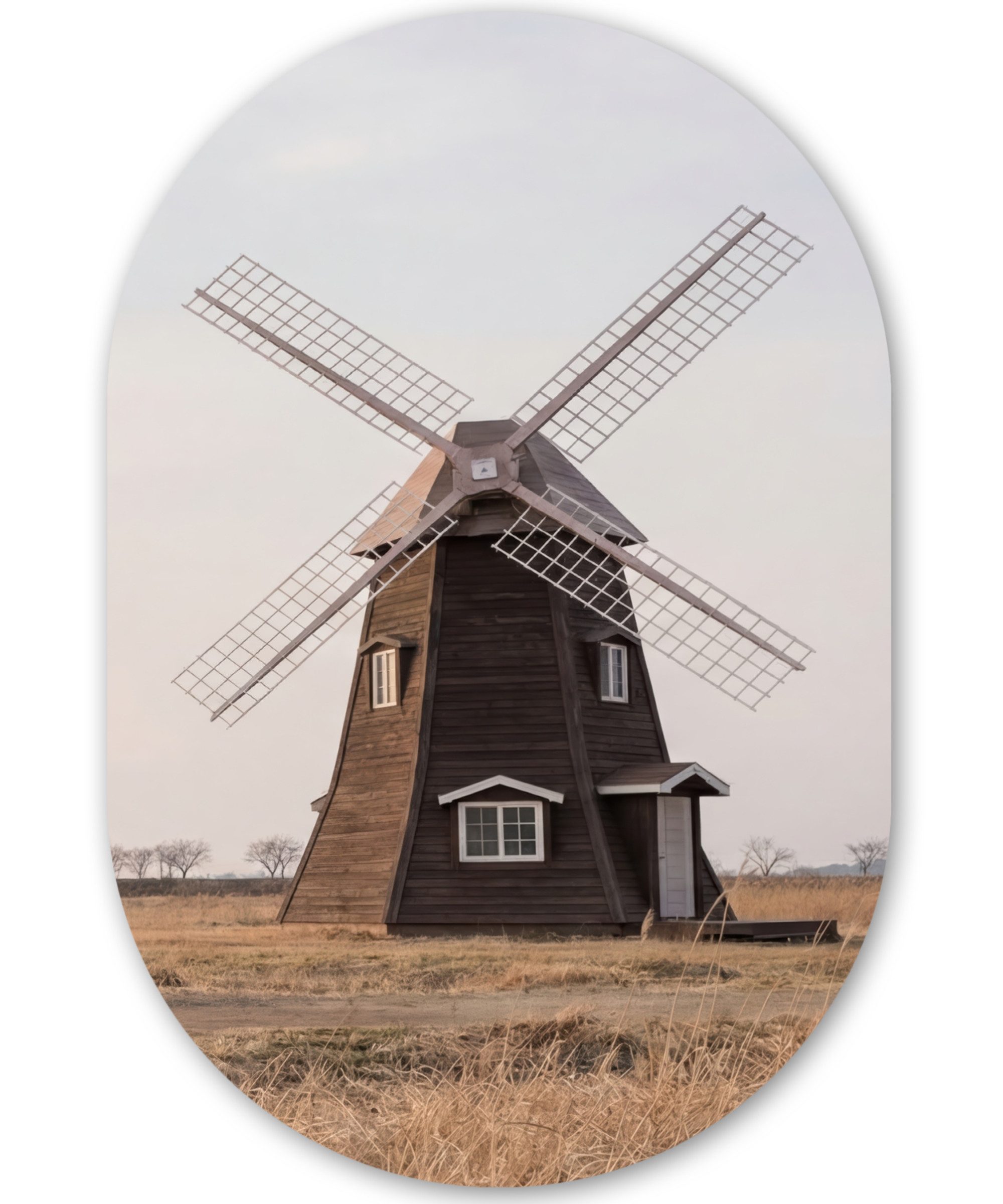 MuchoWow Gemälde Windkraftanlagen - Landschaft - Feld, Fotodruck (1 St), Wandbild Oval, Wohnzimmer oder Schlafzimmer Wanddekoration, 40x60 cm