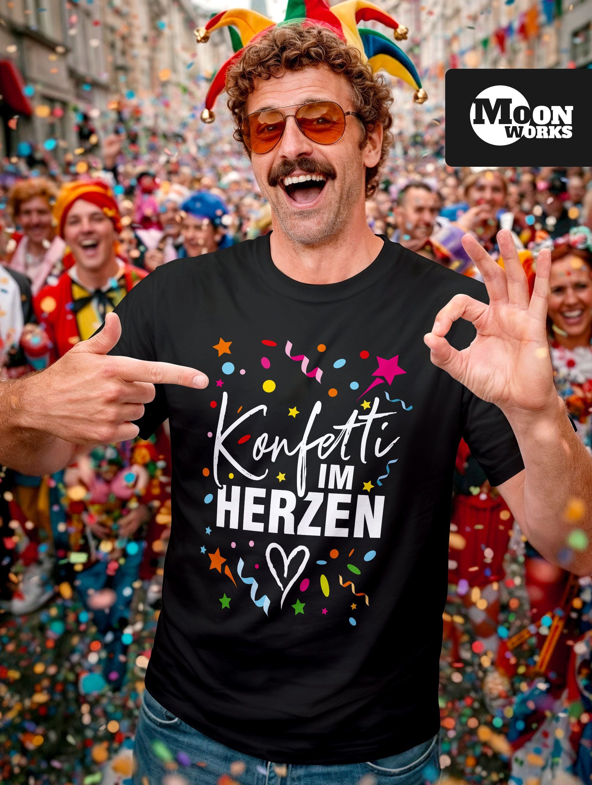 MoonWorks Print-Shirt Herren T-Shirt Fasching Karneval Konfetti im Herzen K günstig online kaufen