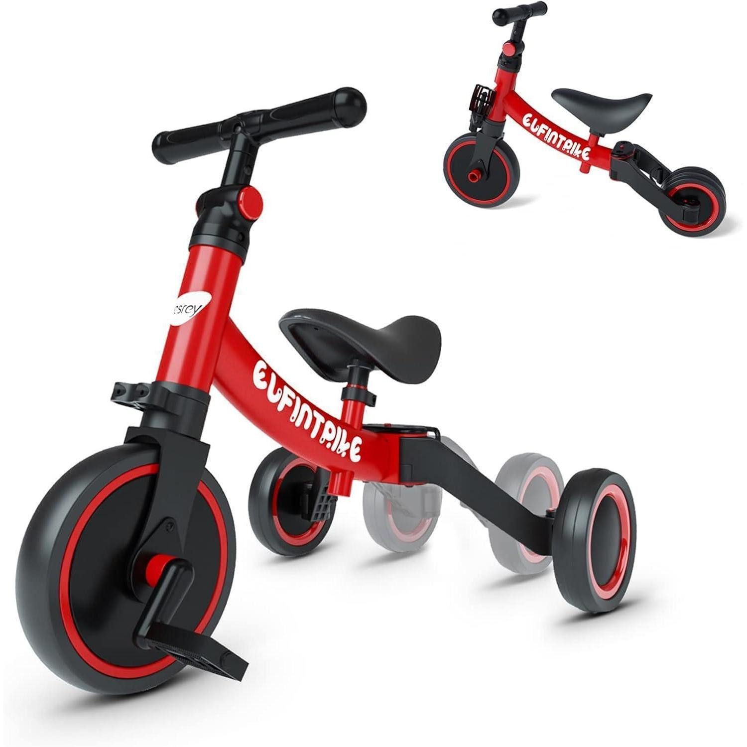 LuxusKollektion Dreirad 5 in 1 Laufrad Kinderdreirad Lauffahrrad - Rot, ab 1-4 Jahre, sicher