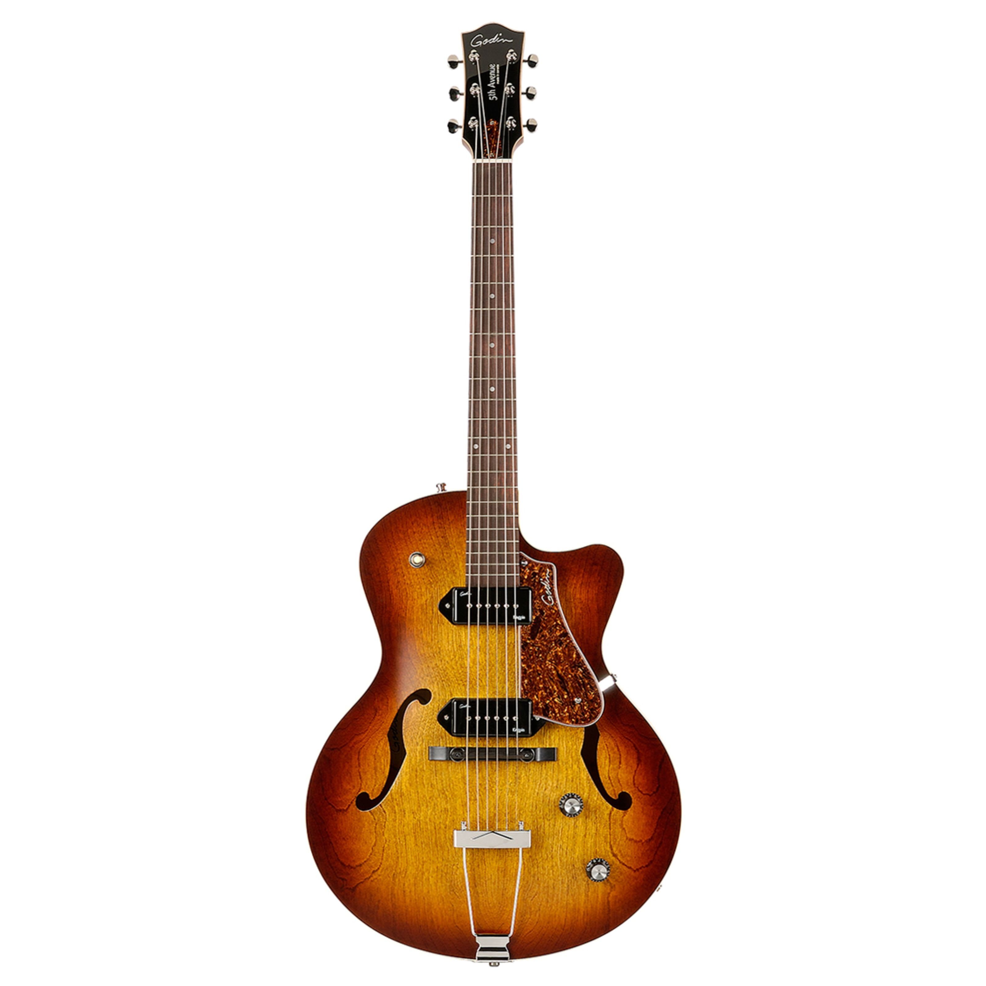 Godin Halbakustik-Gitarre, 5th Avenue CW Kingpin II Cognac Burst, Halb-Akustik Gitarren, Hollow-Body Modelle, 5th Avenue CW Kingpin II Cognac Burst - Halbakustik Gitarre