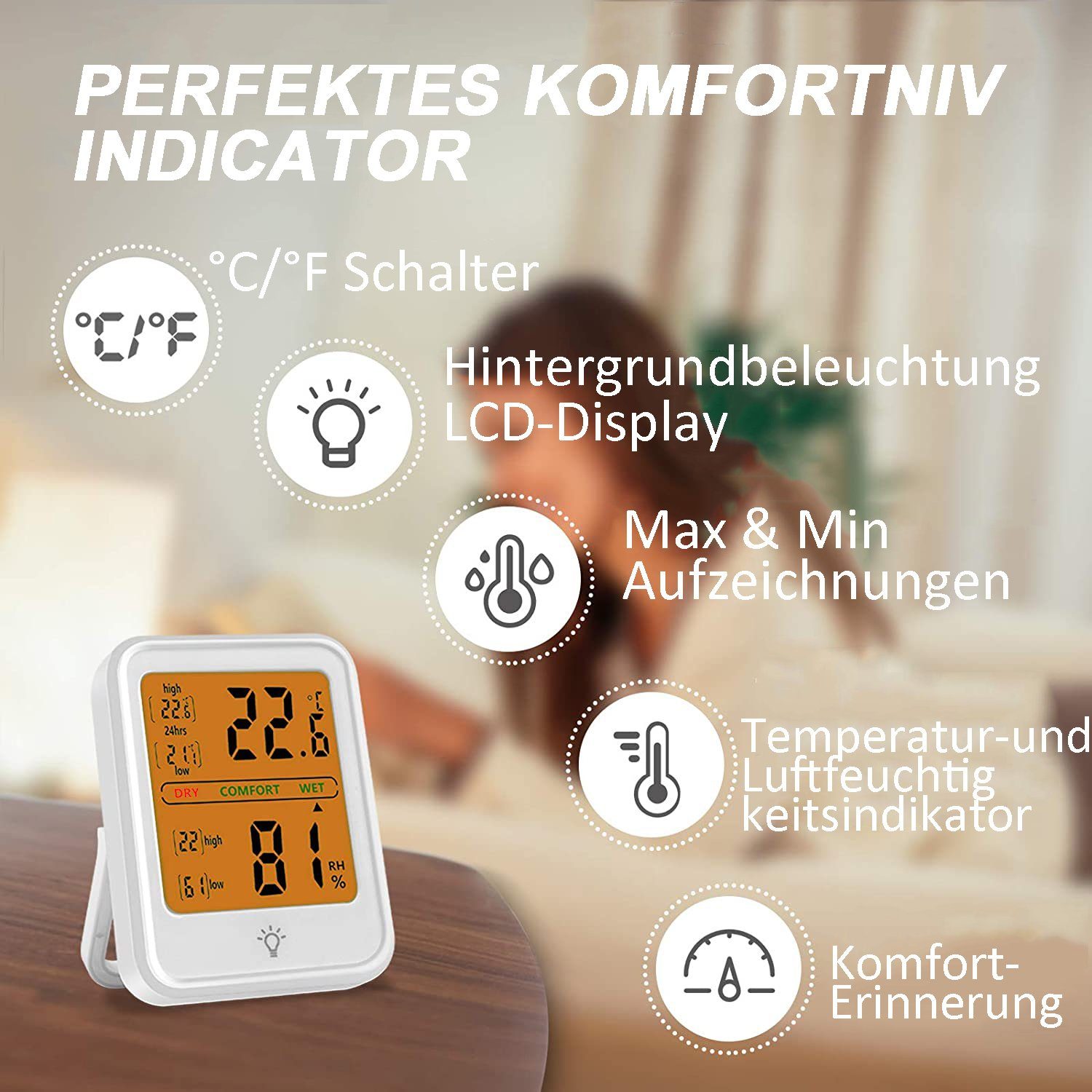 für Thermometer Raumklimakontrolle Haiaveng Thermo-Hygrometer, Klima Monitor Digitales Raumthermometer Raumthermometer