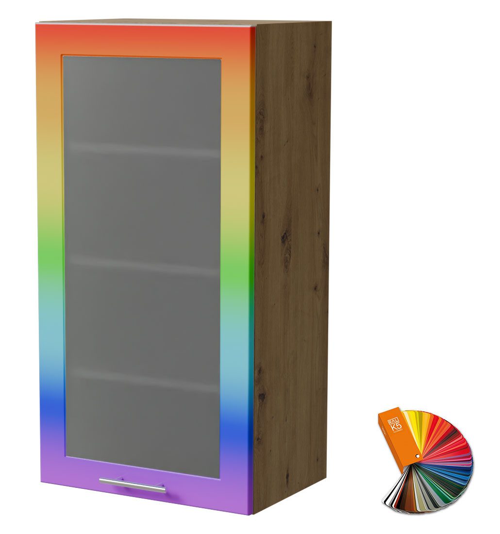 Feldmann-Wohnen Klapphängeschrank Bari (W4S/50, 1-türig, 3 Einlegeböden, 1-St., moderne Kassettenoptik, lackierte Fronten, 50x32,5x96cm) Eiche Artisan / RAL Wunschfarbe matt (K5)