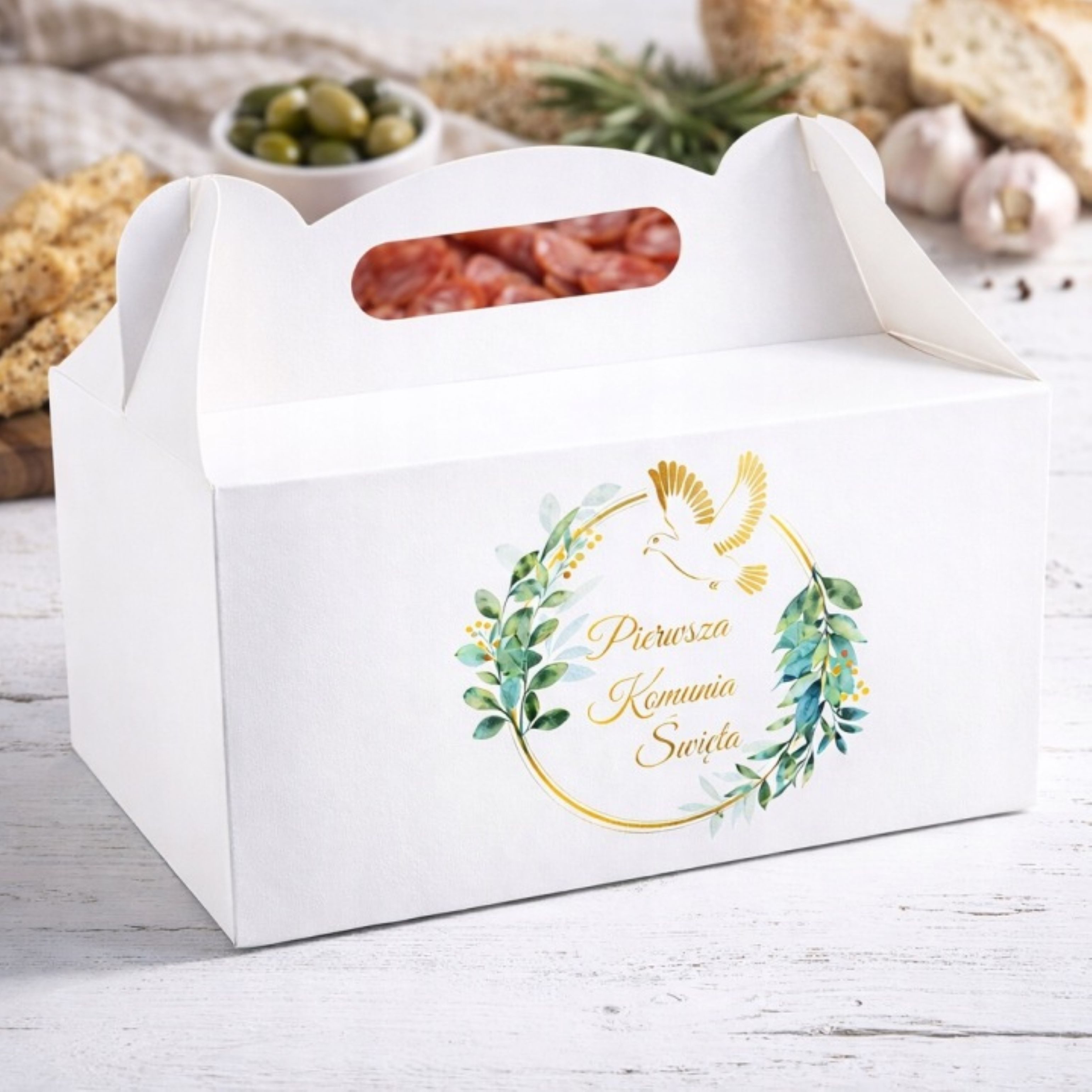 Festivalartikel Backform Kuchenschachtel Kommunion 10 Stk Weiß Gold stabil Geschenkbox, (1-tlg)