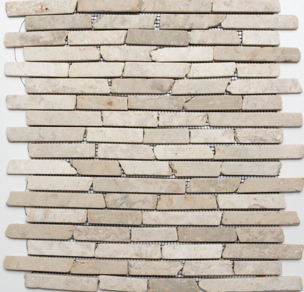 Mosani Bodenfliese Verbund Marmor Naturstein Fliesenspiegel hellbeige Brick Mosaik