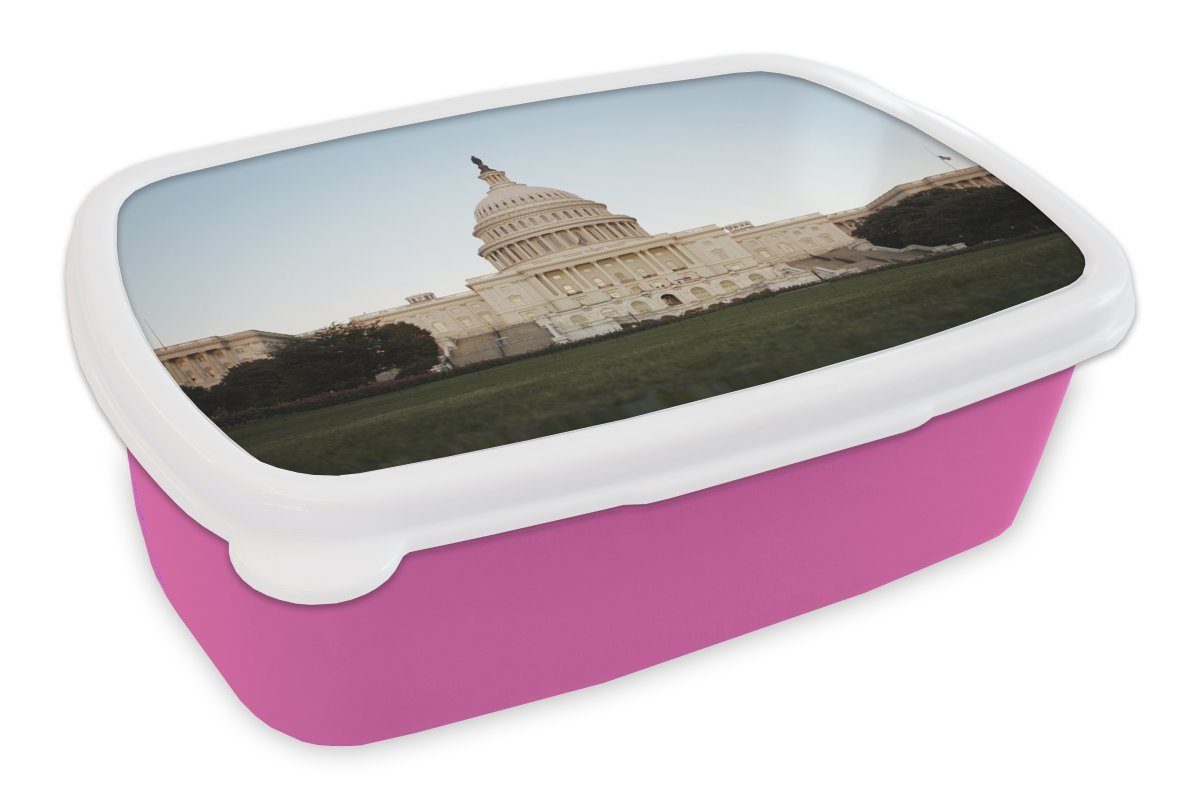 MuchoWow Lunchbox Fassade des Capitol (2-tlg), Kinder, Brotbox rosa Kunststoff für Hill Washington, Mädchen, Brotdose in Snackbox, Kunststoff, Erwachsene