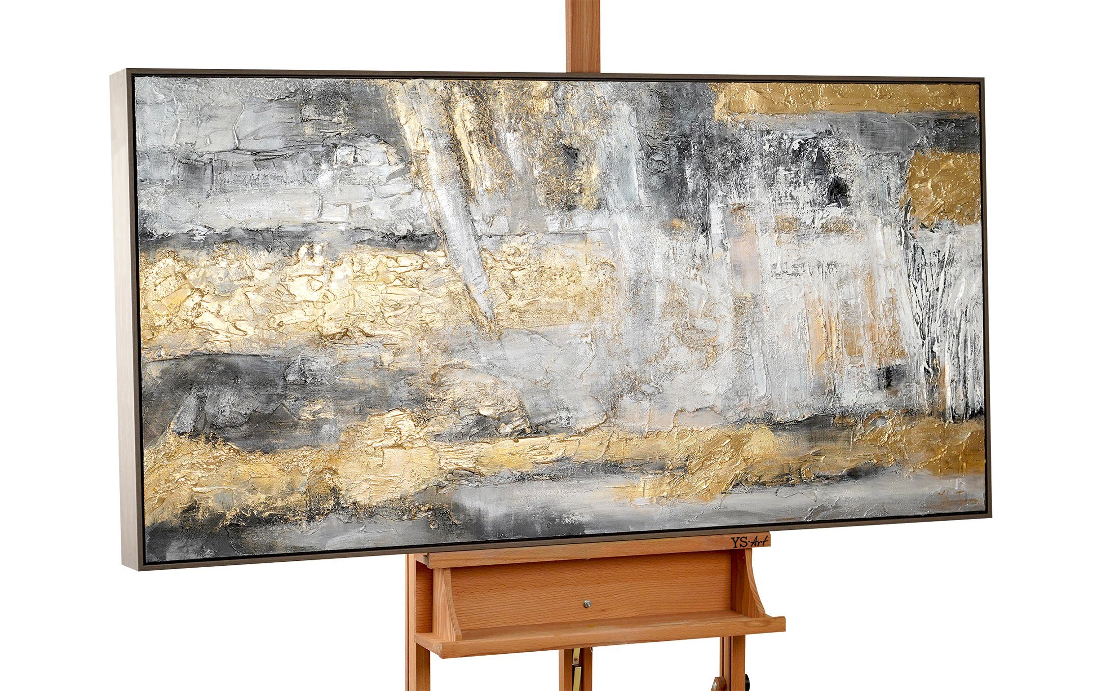 YS-Art Gemälde Goldener Horizont, Leinwndbild Frau vorm Spiegel mit Rahmen