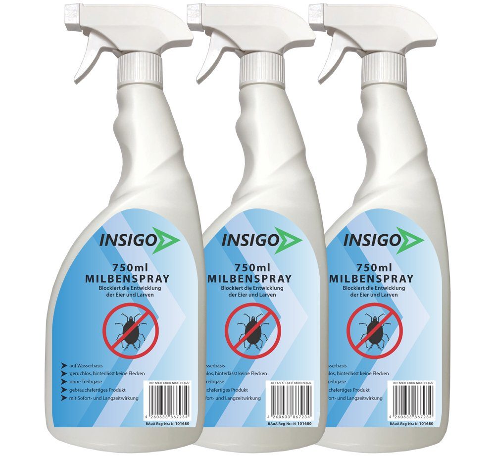 brennt / mit Milben-Spray Milben-Mittel auf 2.25 Anti Insektenspray ätzt nicht, l, Wasserbasis, geruchsarm, Ungezieferspray, Langzeitwirkung INSIGO