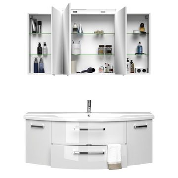 Lomadox Badmöbel-Set FES-4010-66, (Spar-Set, 0-St), weiß Waschtischunterschrank mit 144cm Keramikbecken 144/175/50cm