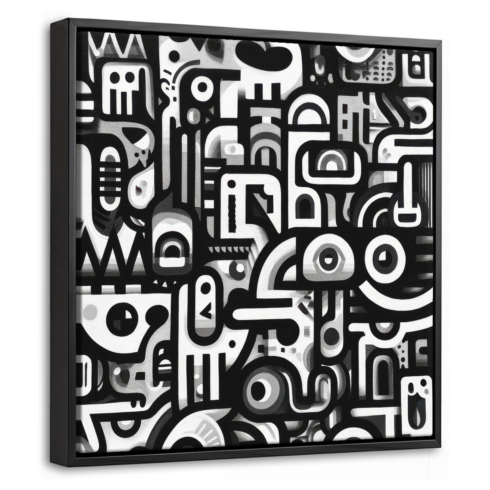OneMillionCanvasses® Leinwandbild mit Rahmen - Symbole - Abstrakt - Grafik - Schwarz, Fotodruck (1 St), Leinwand Bilder Klein, Wand Dekoration Aesthetic 20x20cm