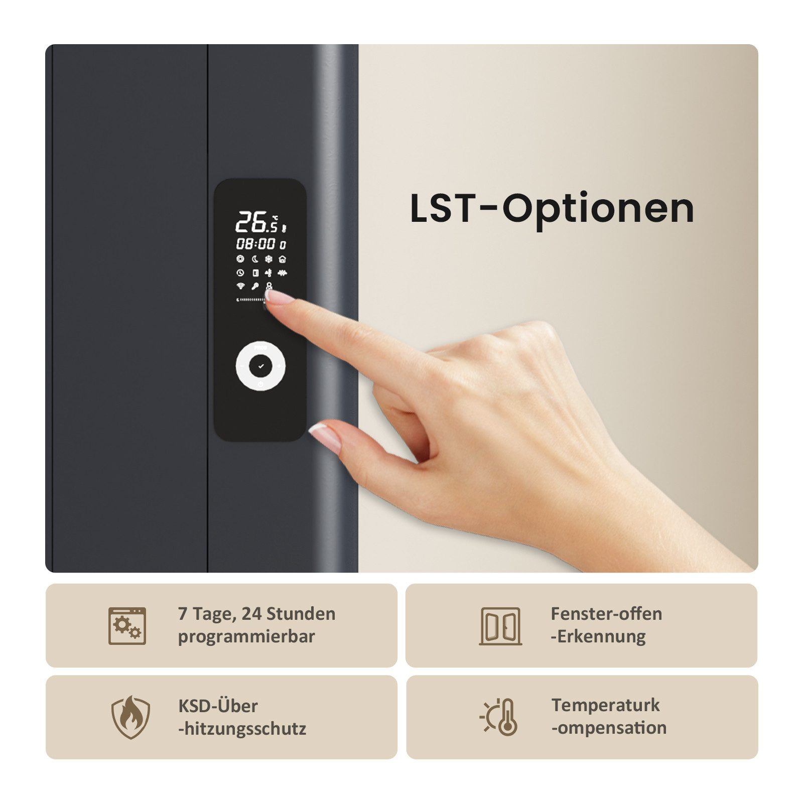 EMKE Elektro-Heizkörper Aluminium-Heizkörper mit WLAN, LCD-Display und Thermostat, GoogleHome/AlexaSprachsteuerung Timing Elektroheizung Anthrazit – Bild 4 von 5