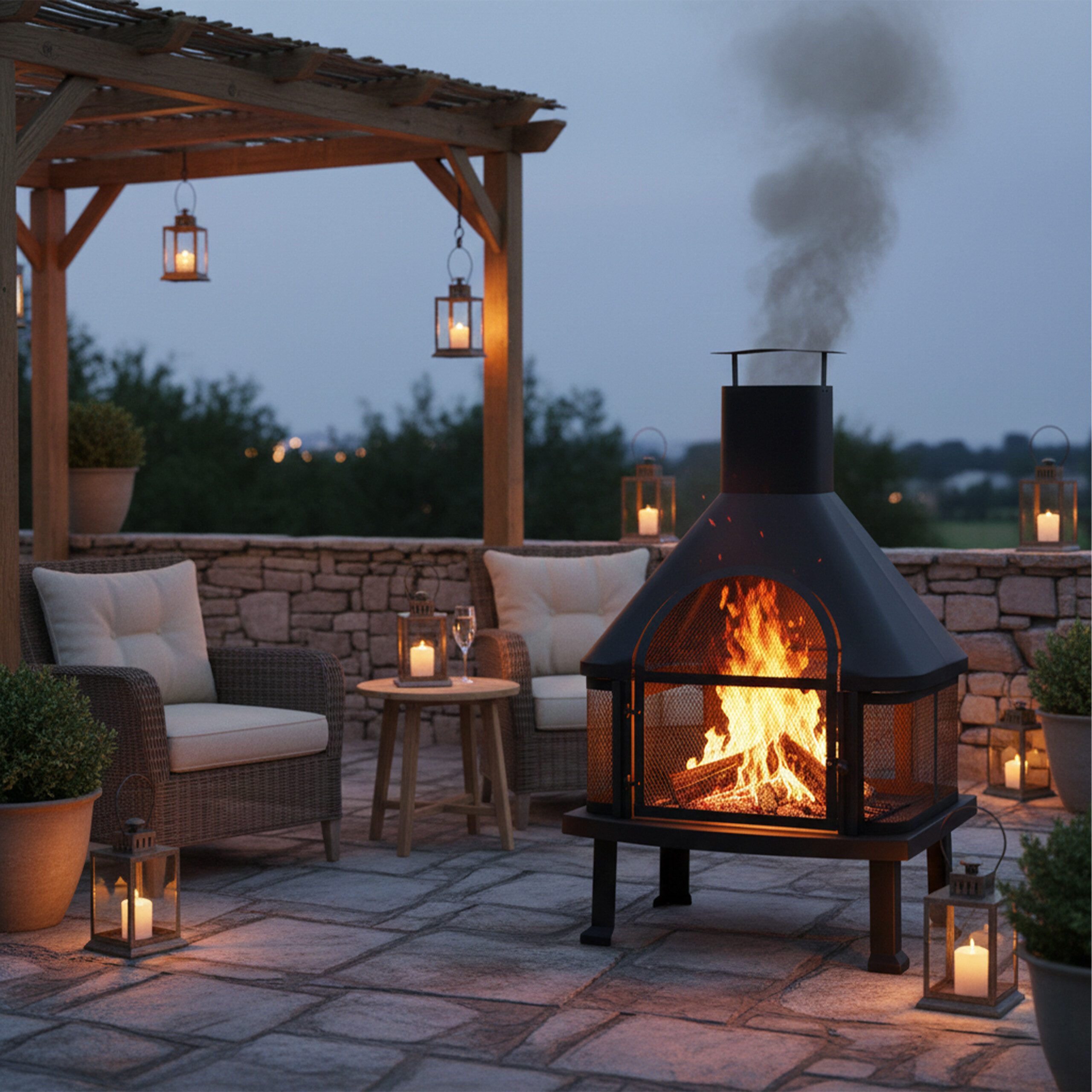 relaxdays Grillkamin Terrassenofen mit Grill
