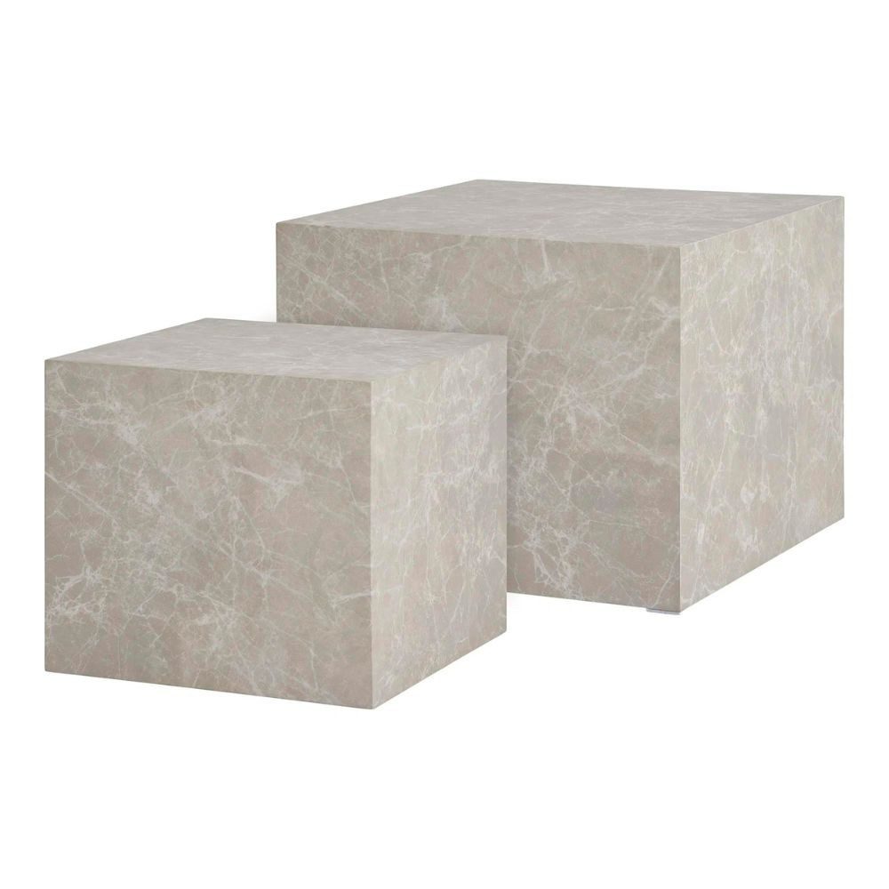 LebensWohnArt Couchtisch 2er-Set Design Couchtisch POSTATO 50cm Marmor-Look beige creme