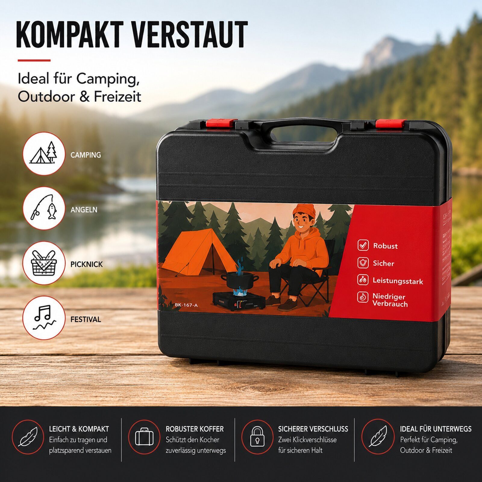 Neudorf Gaskocher Campingkocher Gasherd portabel Campingherd mit Koffer