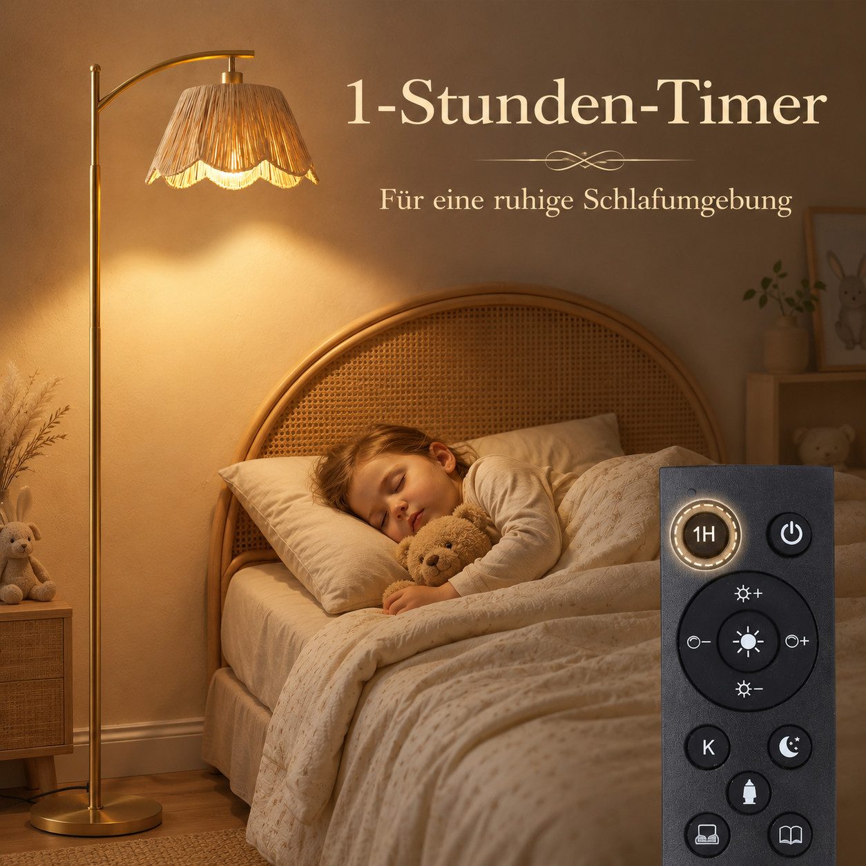 Sunicol Stehlampe Boho Stehlampe wohnzimmer Dimmbar 4 Farbtemperatur mit Fernbedienung, Mit LED-Glühbirne Marmorsockel Stehleuchte für Schlafzimmer Büro