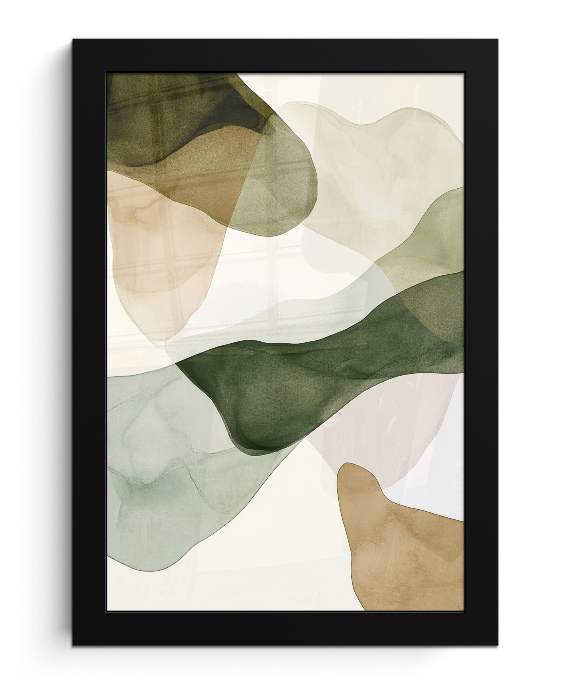 MuchoWow Poster Japandi - Abstrakt - Grün, (1 St), Bilderrahmen, Zimmer Deko, Bild für Wohnzimmer, 20x30 cm