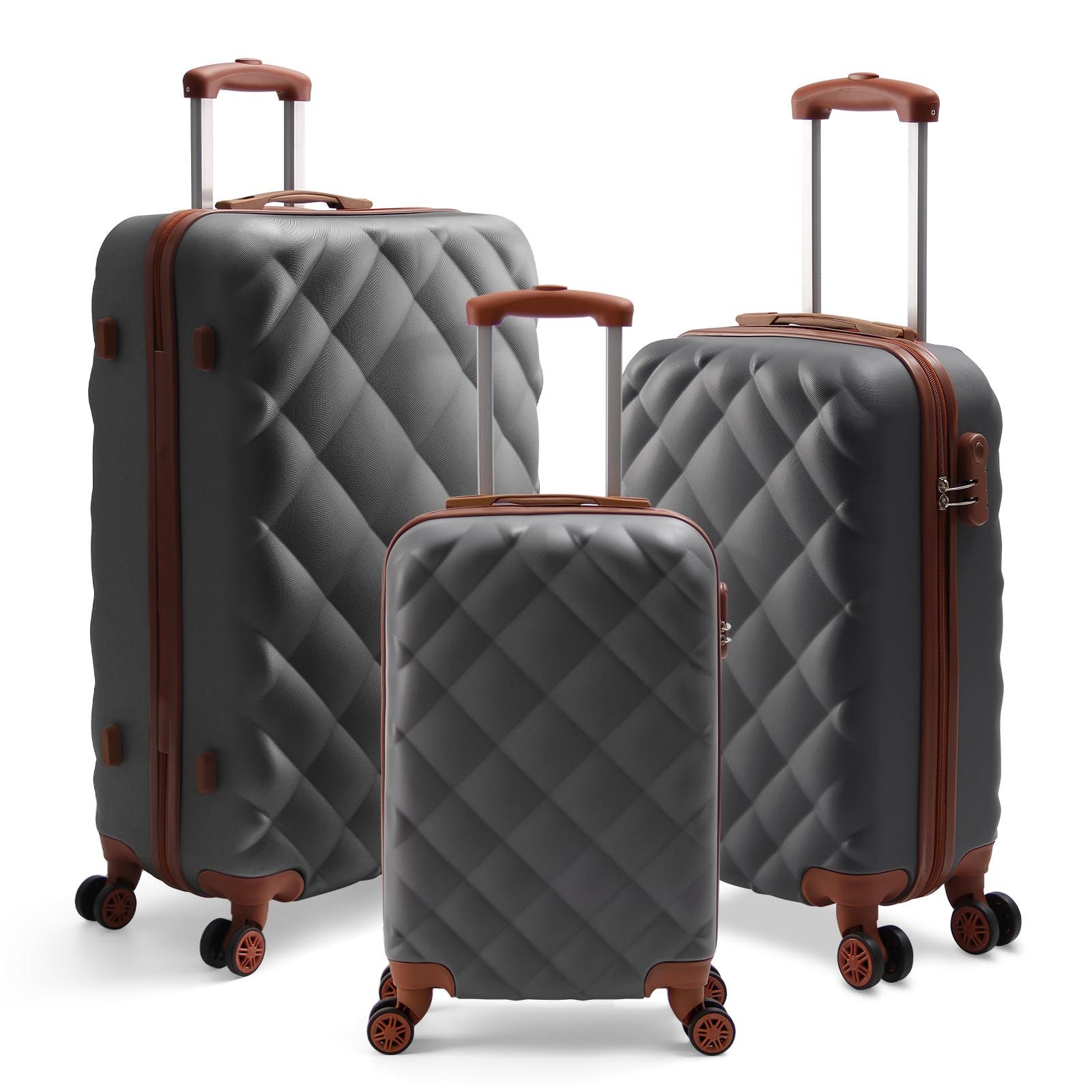 Rollen, (set, Trolleyset Teilig Rollkoffer 4 Hartschale Hartschalenkoffer Trolley tlg., Set Kofferset 3 ABS, 3 M-L-XL Reisekoffer Grau 3), - HOMELUX