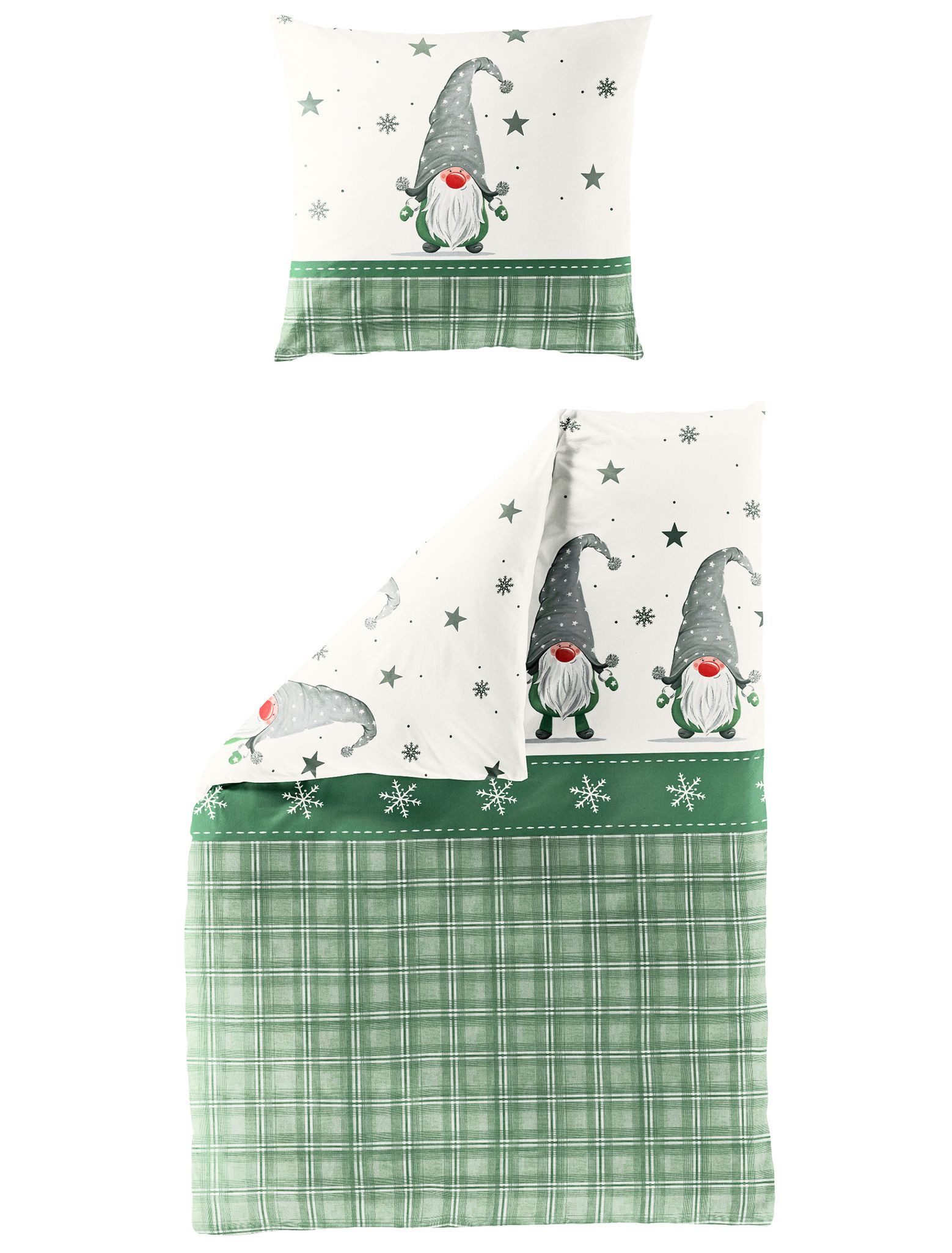 JACK Bettwäsche 135x200cm Wichtel Sternflocken Grün Weiß, Biber, 2 teilig, günstig online kaufen