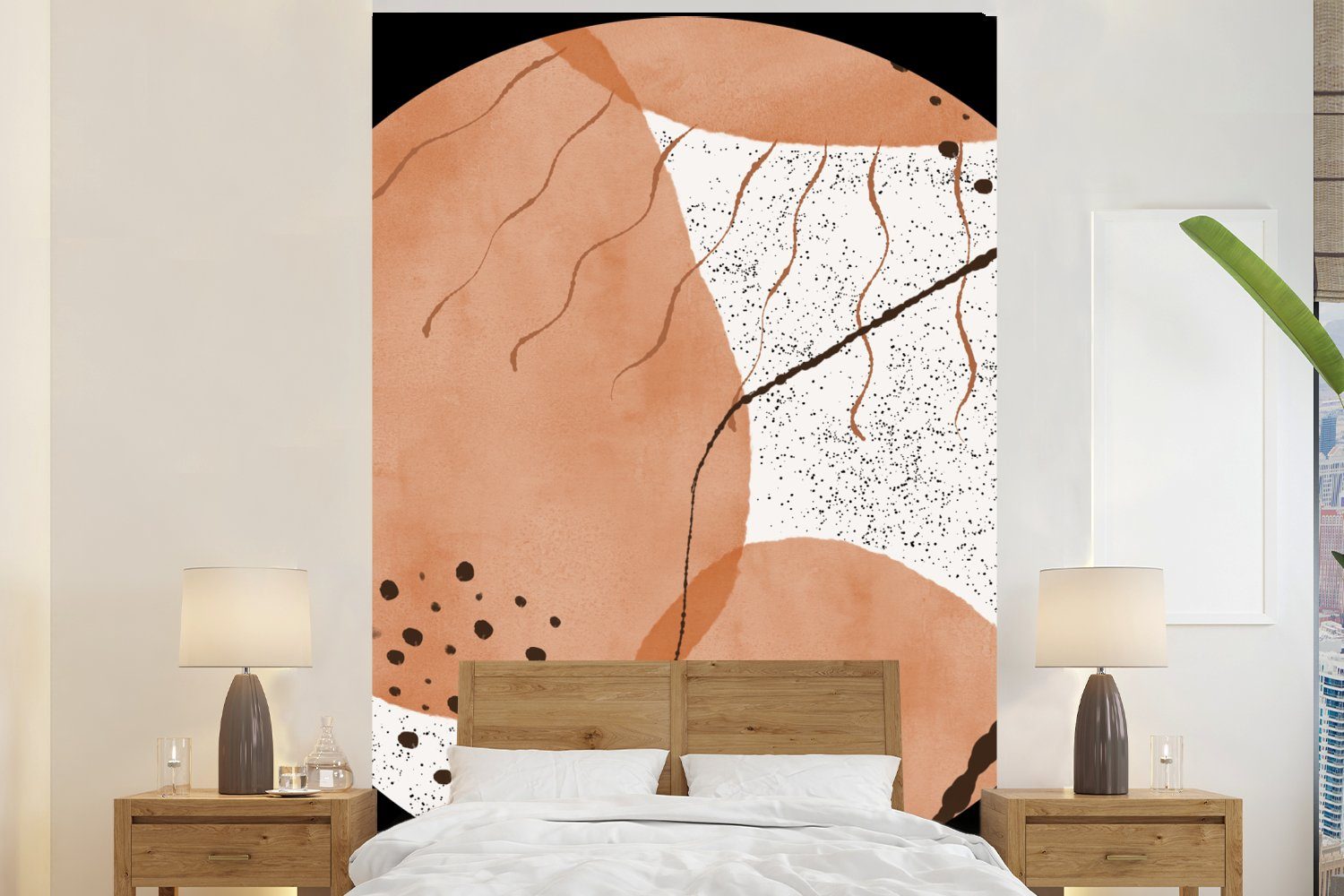 MuchoWow Fototapete »Aquarellfarbe - Abstrakt - Terracotta - Dots«, Matt,  bedruckt, (3 St), Montagefertig Vinyl Tapete für Wohnzimmer, Wandtapete