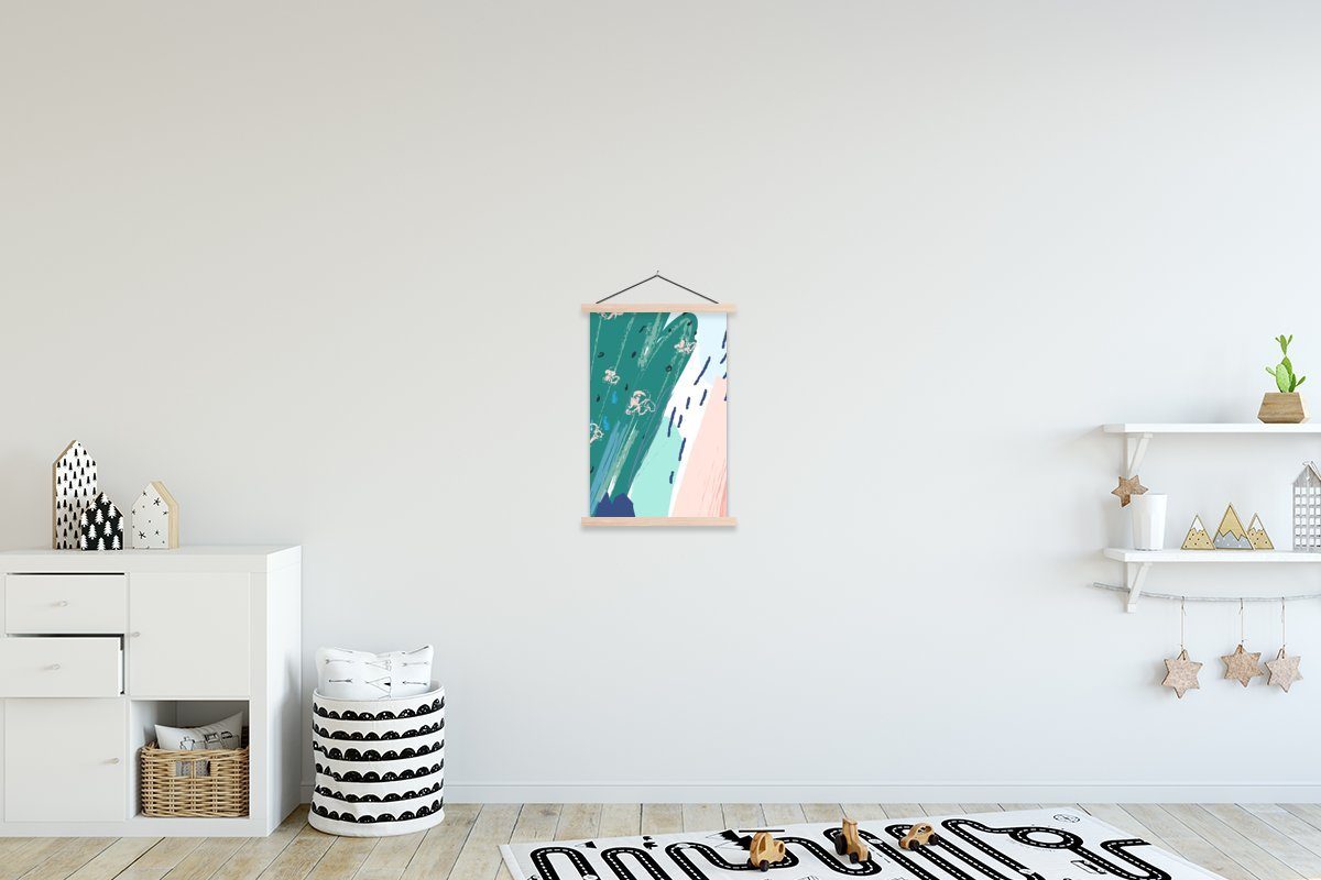 Poster für - MuchoWow Farbe Magnetisch Bilderleiste, (1 Wohnzimmer, Textilposter Grün, - St), Posterleiste, Sommer