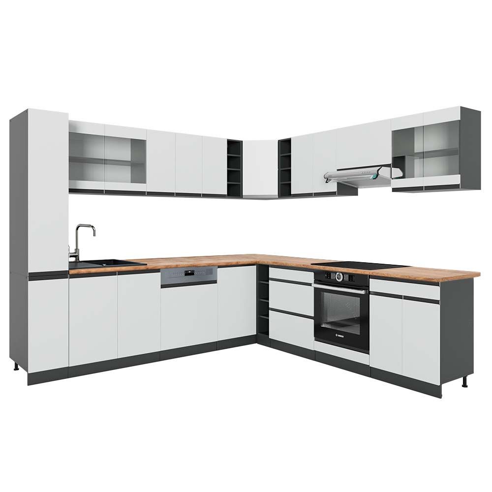 Vicco Küchenzeile R-Line, Weiß/Anthrazit, 300 cm, günstig online kaufen