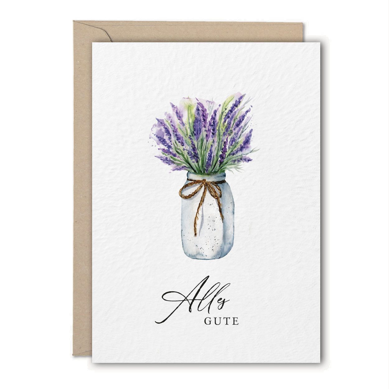 Geburtstagskarte "Alles Gute" mit Aquarellmotiv Lavendel, 3 Grußkarten & Briefumschlag