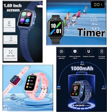 DDIOYIUR Smartwatch (1,69 Zoll, Android iOS), Kinder mit GPS und Telefon mit WiFi Videoanruf 2 Kamera SOS Schulmodus