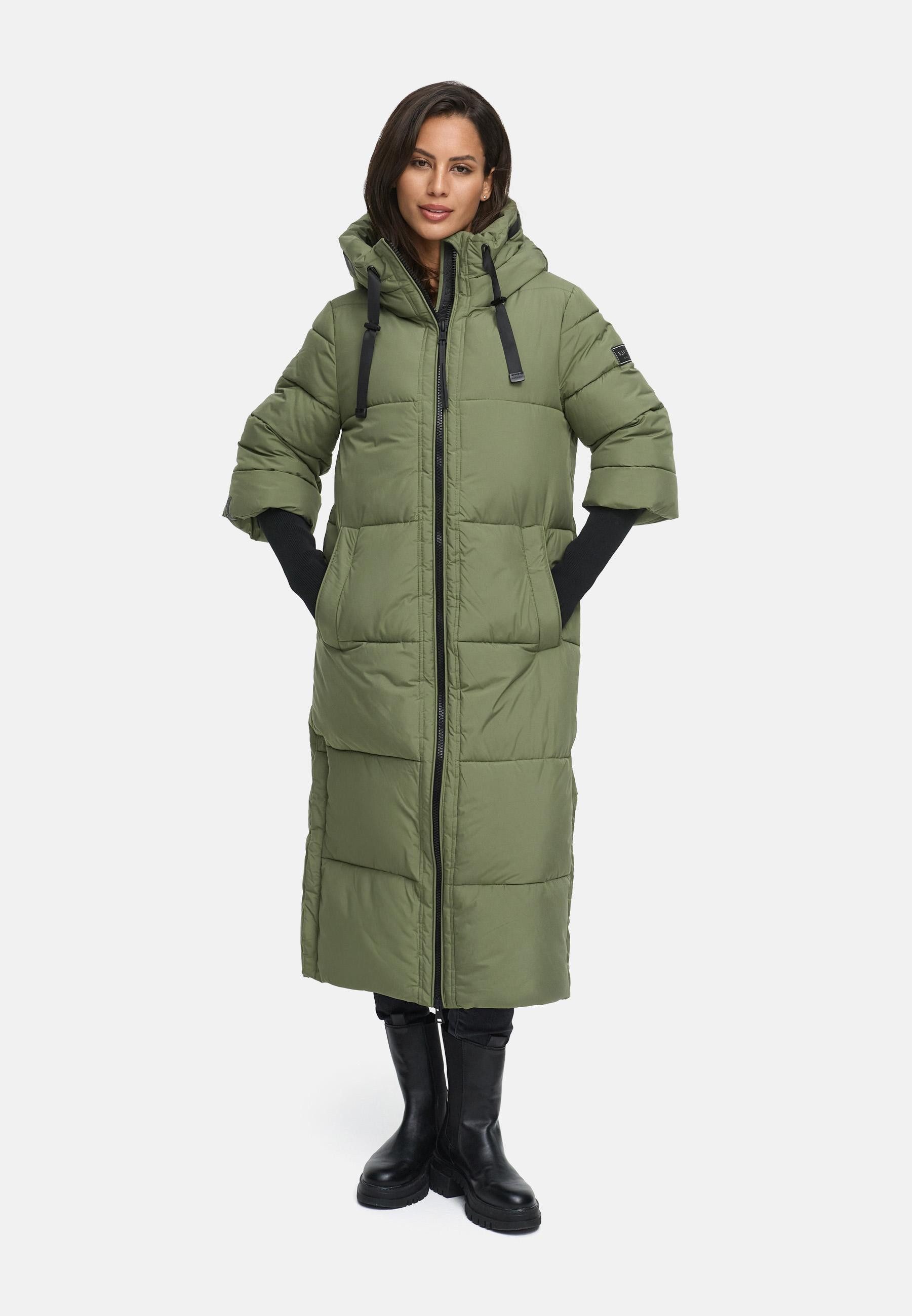 Navahoo Steppmantel Ciao Miau XIV Langer Wintermantel mit Rippstrickärmel
