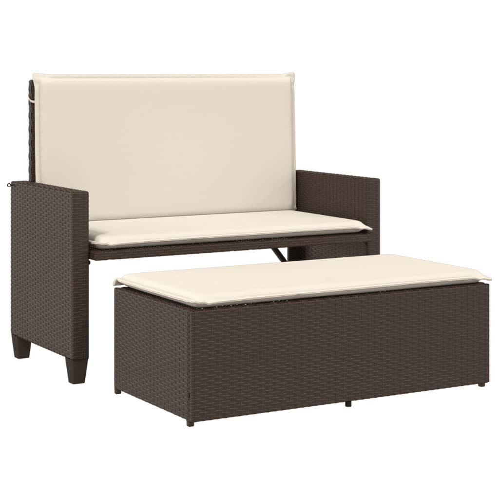 vidaXL Gartenbank Gartenbank mit Kissen und Hocker Braun Poly Rattan (1-St)