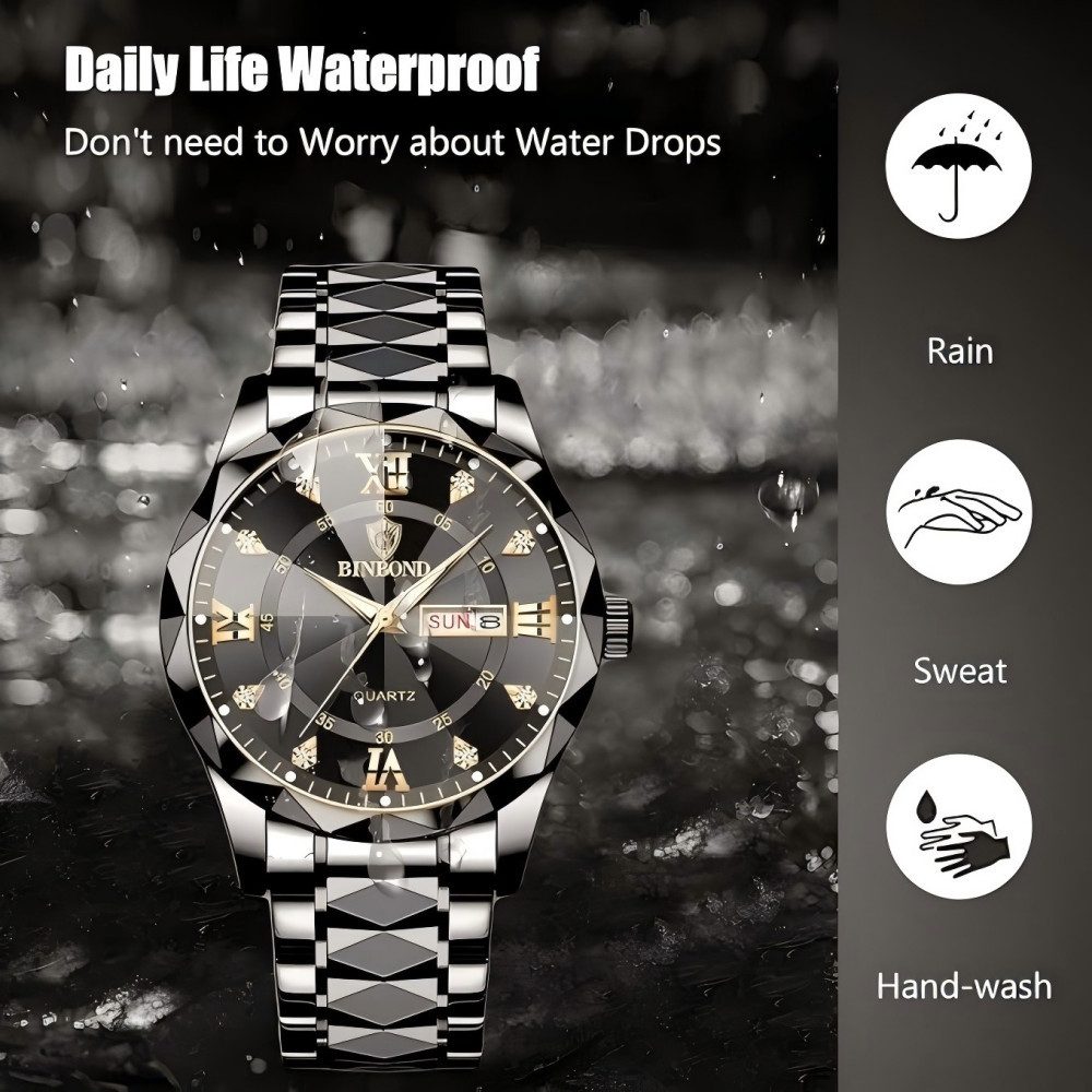 ibettertec Quarzuhr Quarzuhr Multifunktionsuhr Armbanduhr, Chronograph Herrenuhr, (Edelstahl Armbanduhr, Herren Uhr Edelstahl Armbanduhr Herrenuhr), Männer Uhr Große Zahlen Ziffern 3Bar Wasserdicht Datum Analog