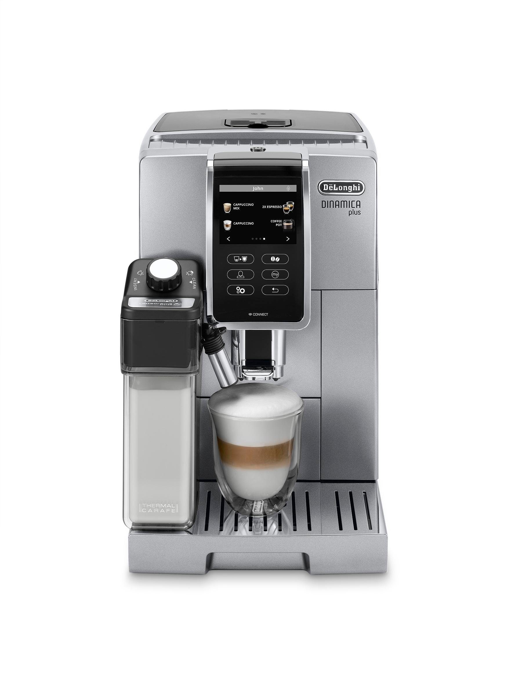 Detailansicht des Bohnenbehälters und Mahlwerks des De'Longhi Kaffeevollautomaten