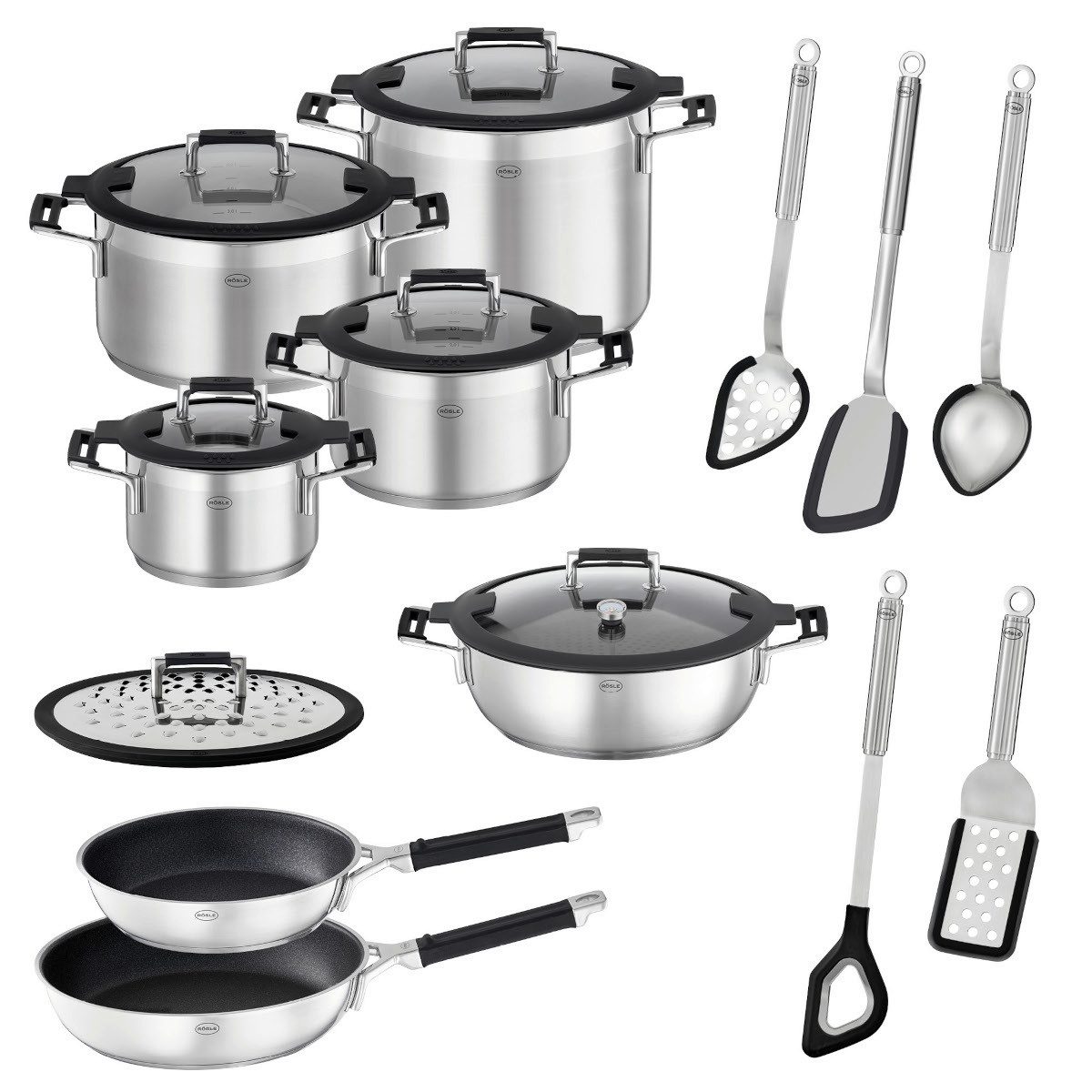 RÖSLE Topf-Set Silence® Pro Topfset 13tlg, Edelstahl 18/10, Profi-Set SILENCE PRO 13-tlg.