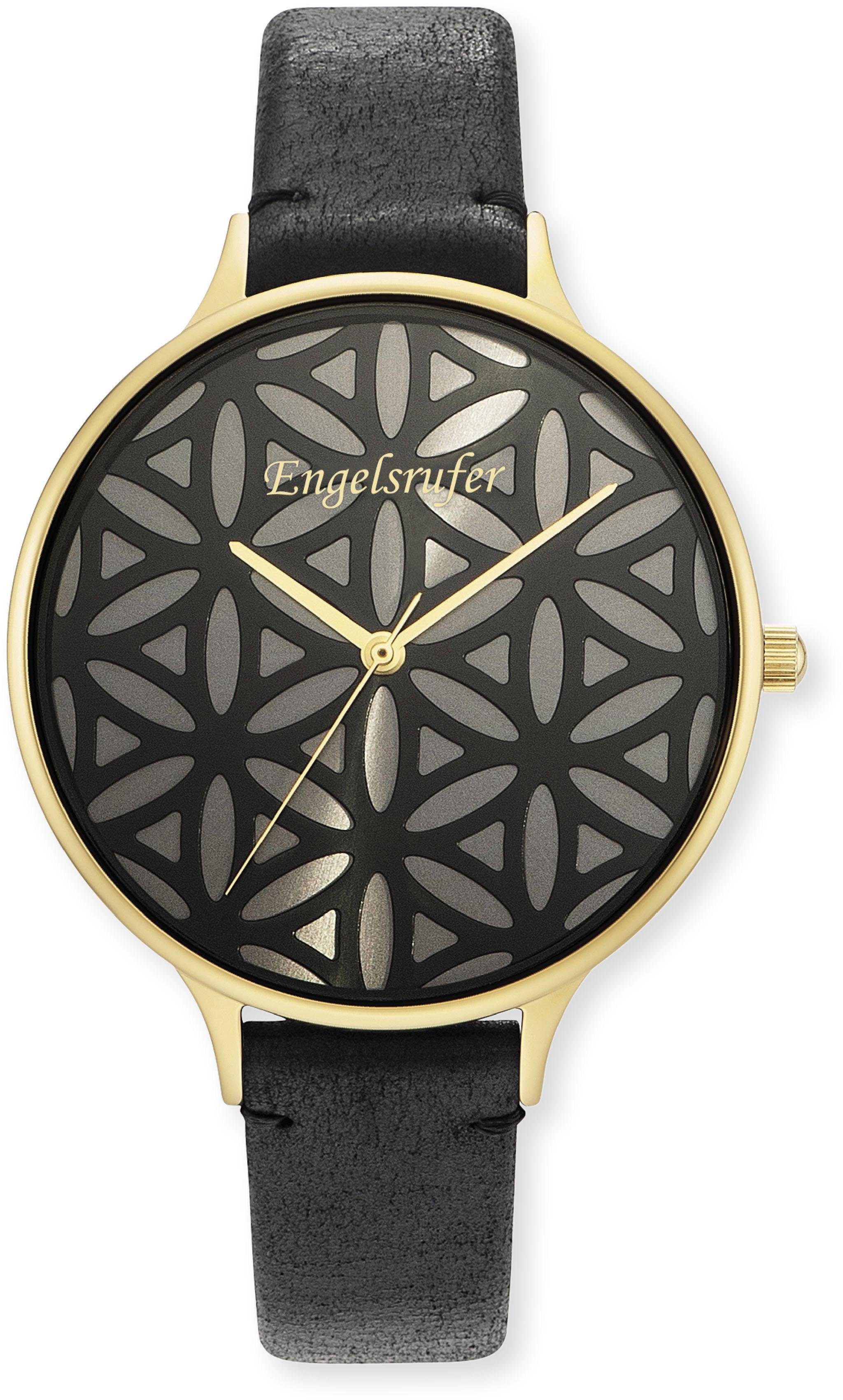 Engelsrufer Quarzuhr Lebensblume ERWA-LIFL-LBK1-LG, Armbanduhr, Damenuhr, Lederarmband, analog