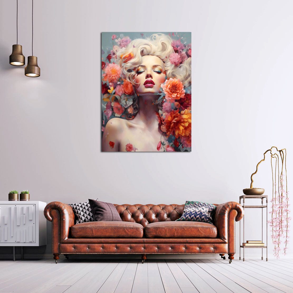 Artedinoi Leinwandbild Marilyn Flower Colour Leinwandbild Wandbild Kunstdruck XL Deko, Marilyn Monroe mit Blumen, farbig