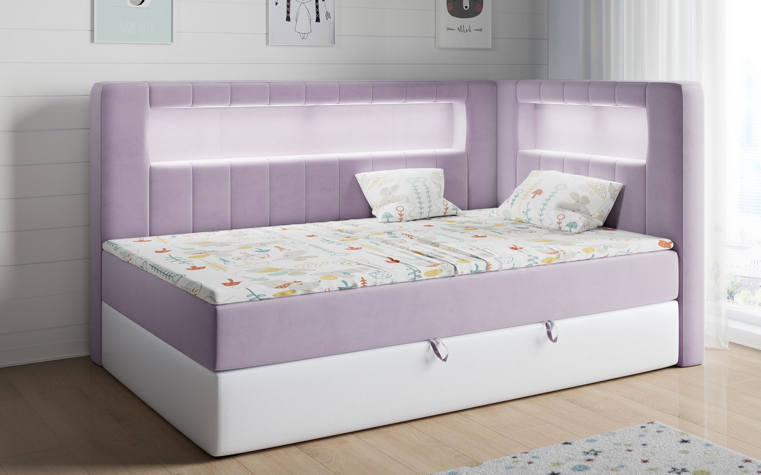 MKS MÖBEL Kinderbett GOLD JUNIOR 3 (Set, Packung, T30-Schaum, Einzelbett mit Matratze, für Kinderzimmer), Kinderbett mit Led, Jugendbett, Polsterbett