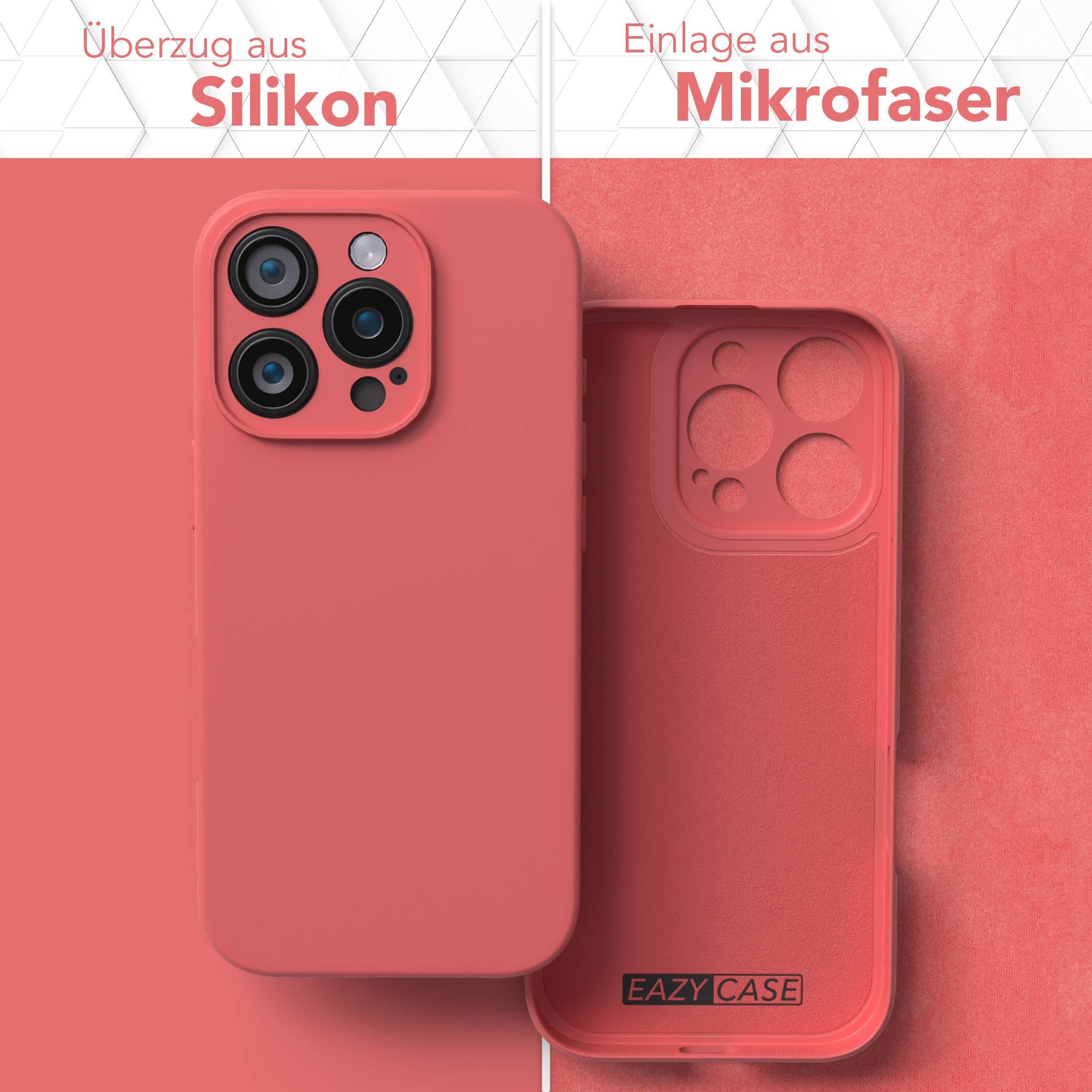 EAZY CASE Handyhülle für Apple iPhone 16 Pro Hülle Silikon 6,3 Zoll, Schutzhülle mit Kameraschutz stoßfest Telefonhülle Matt Rot / Hellrot – Bild 3 von 5