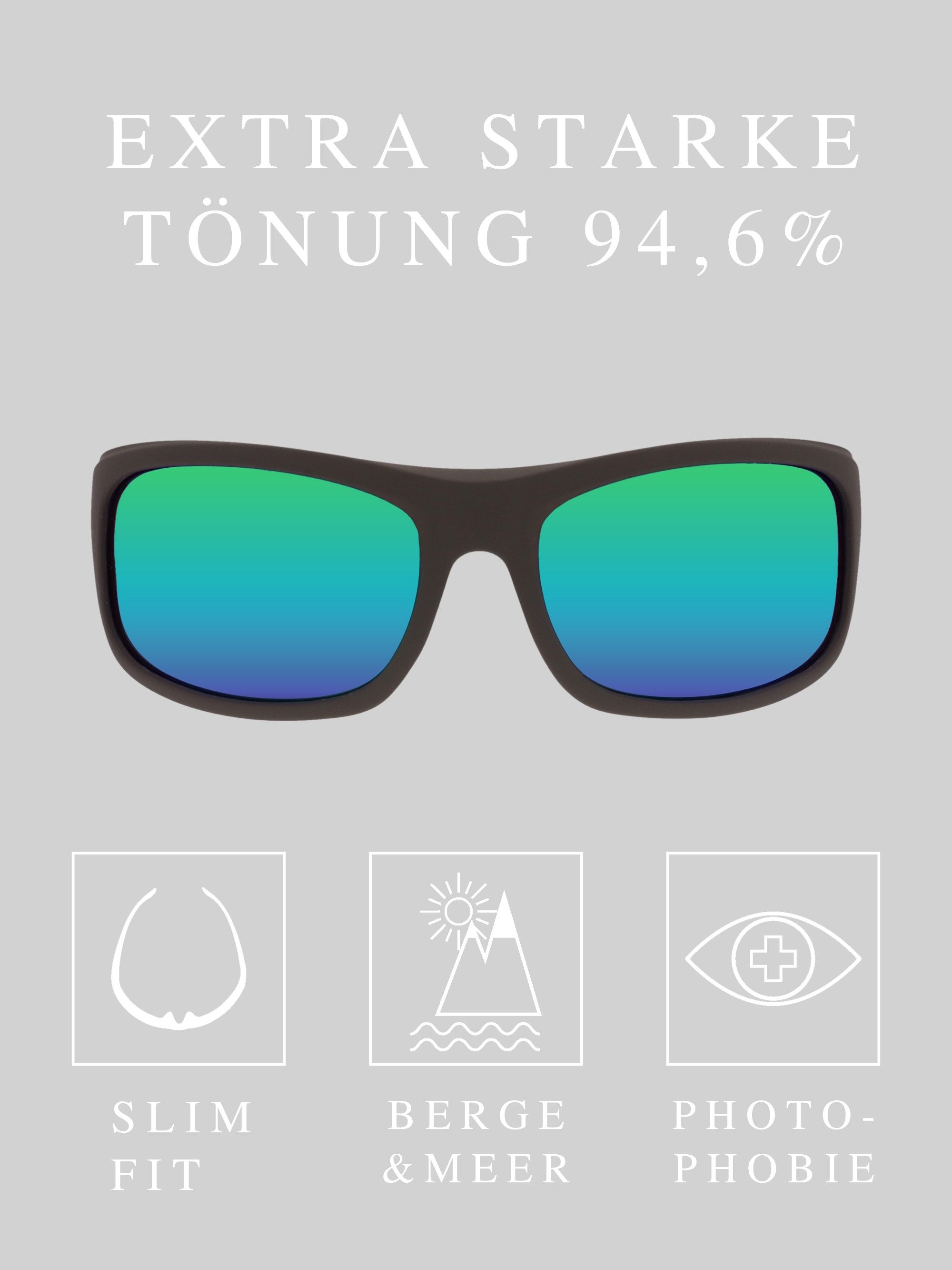 ActiveSol Sonnenbrille Erebos, Extra Dunkel, Kategorie 4 Polarisiert, Photophobie, Berge und See
