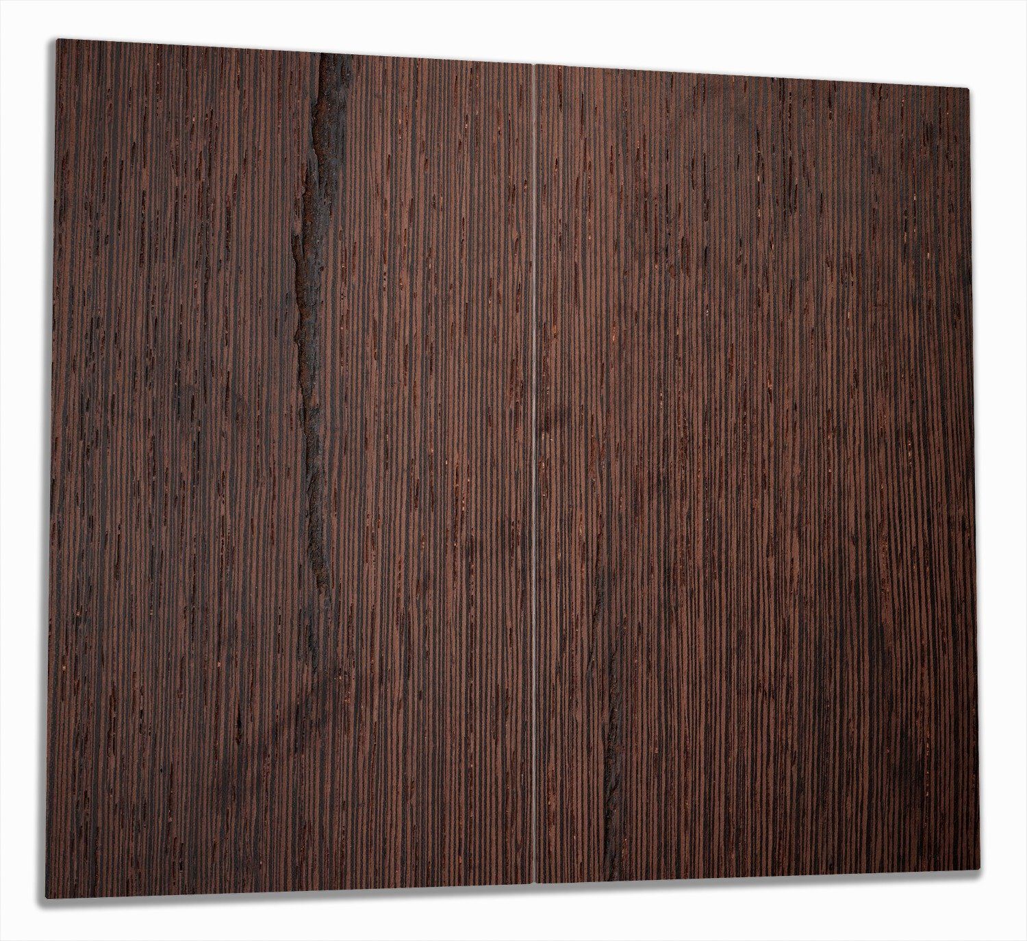 Wallario Herd-Abdeckplatte Holz-Optik Textur dunkelbraunes Holz, ESG-Sicherheitsglas, (Glasplatte, 2 tlg., inkl. 5mm Noppen), verschiedene Größen