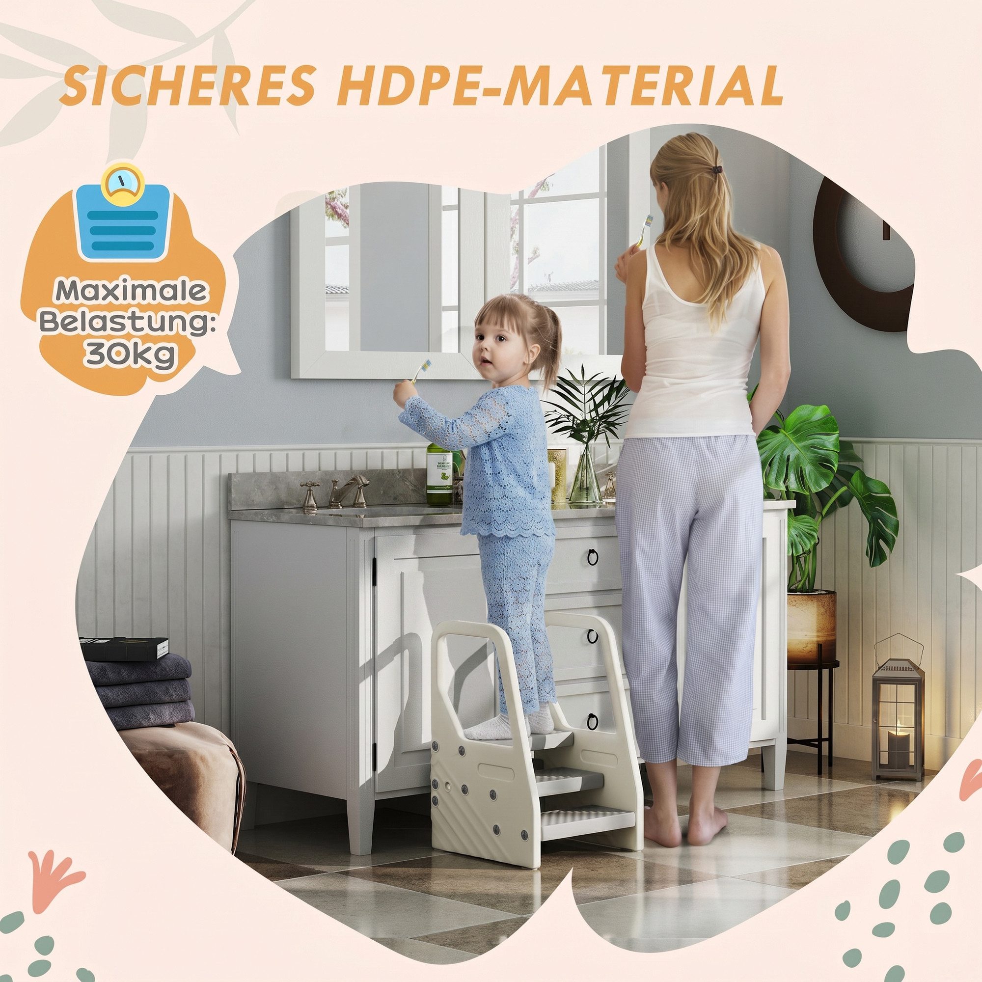 AIYAPLAY Stehhilfe 3 Stufen Höhenverstellbar Kinderhocker für 2-5 Jahre (Tritthocker, 1 St), bis 30 kg belastbar, für Bad, Küche, Kinderzimmer, Grau – Bild 4 von 5