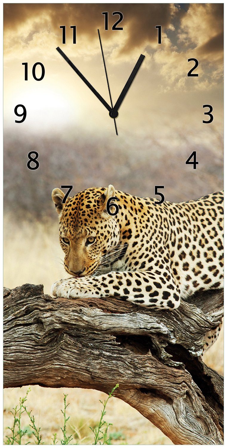 Acryl) (Uhr in Leopard Wanduhr aus Baumstamm Wallario Afrika auf