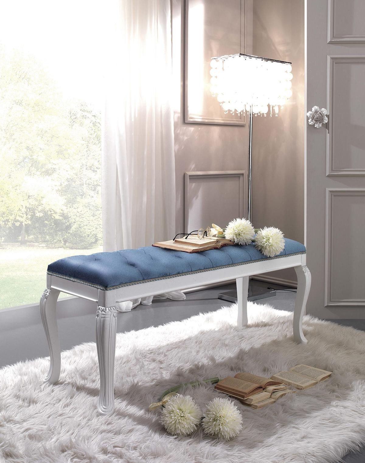 Xlmoebel Bettbank Chesterfield Polsterbank Hocker aus Textil und Holz im Design (1-St), Made in Europa