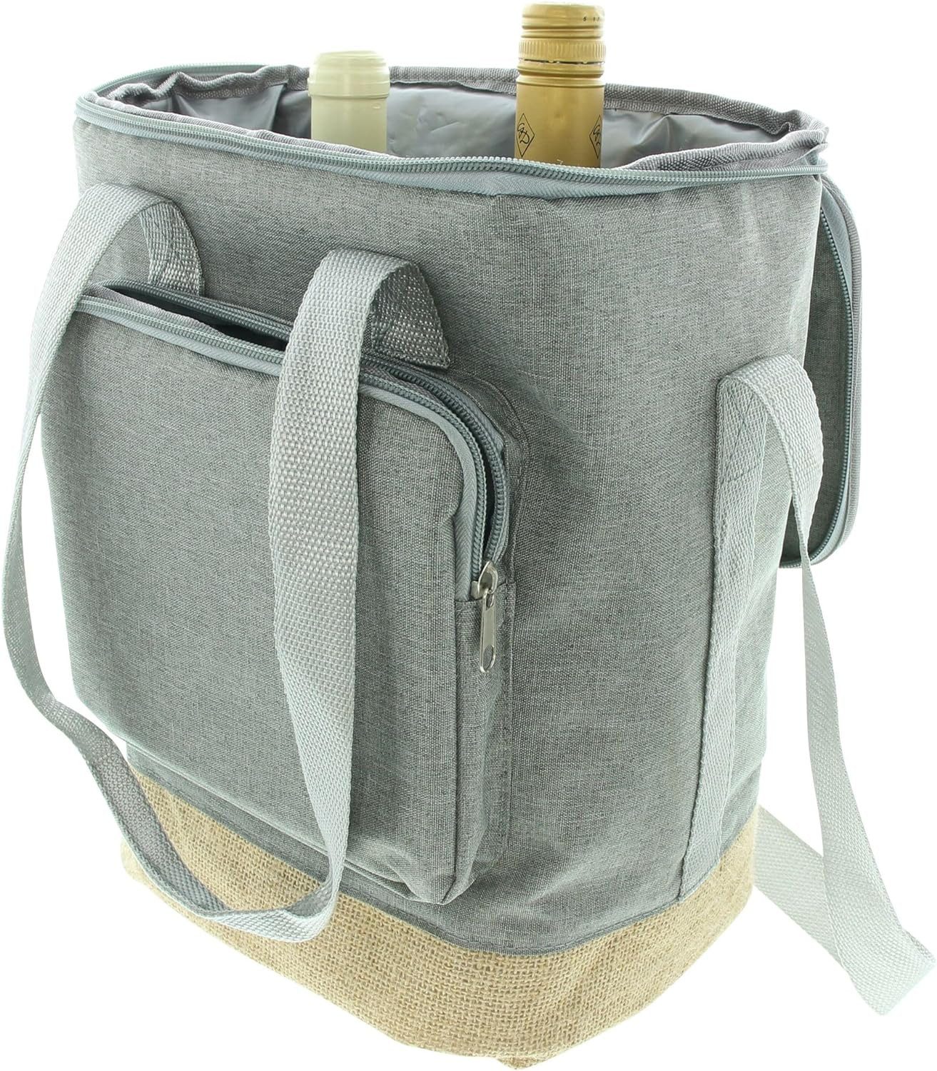 Dekoleidenschaft Kühltasche "Rucksack" mit Bezug aus Leinen in grau & Jute, leichter Isoliertasche, Schultertasche, Thermorucksack, Picknick Thermo Tasche, Kühlrucksack