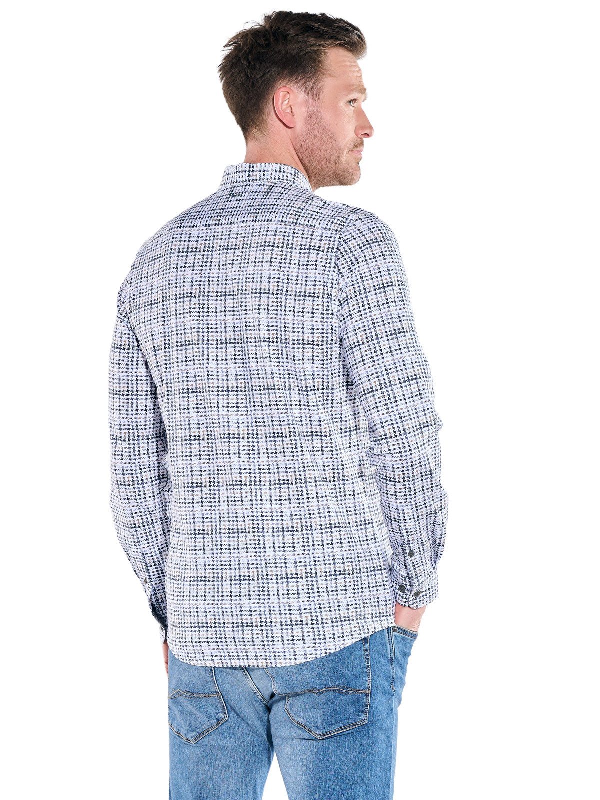 Engbers Langarmhemd Herren Elstisches Langarm Hemd in Pepita Optik, Saphirblau