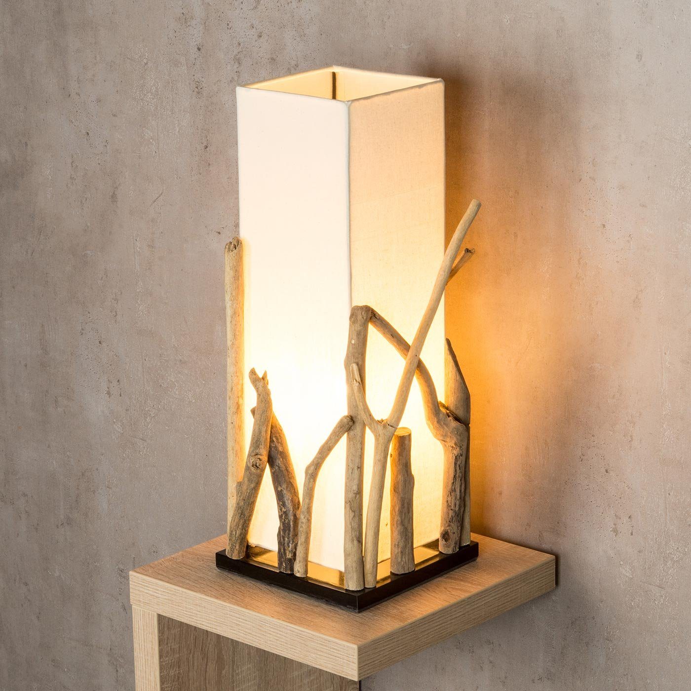 50cm aus Weiß Holz Tischlampe Nachttischlampe, Treibholz Lampe Tischleuchte Holzlampe Levandeo®