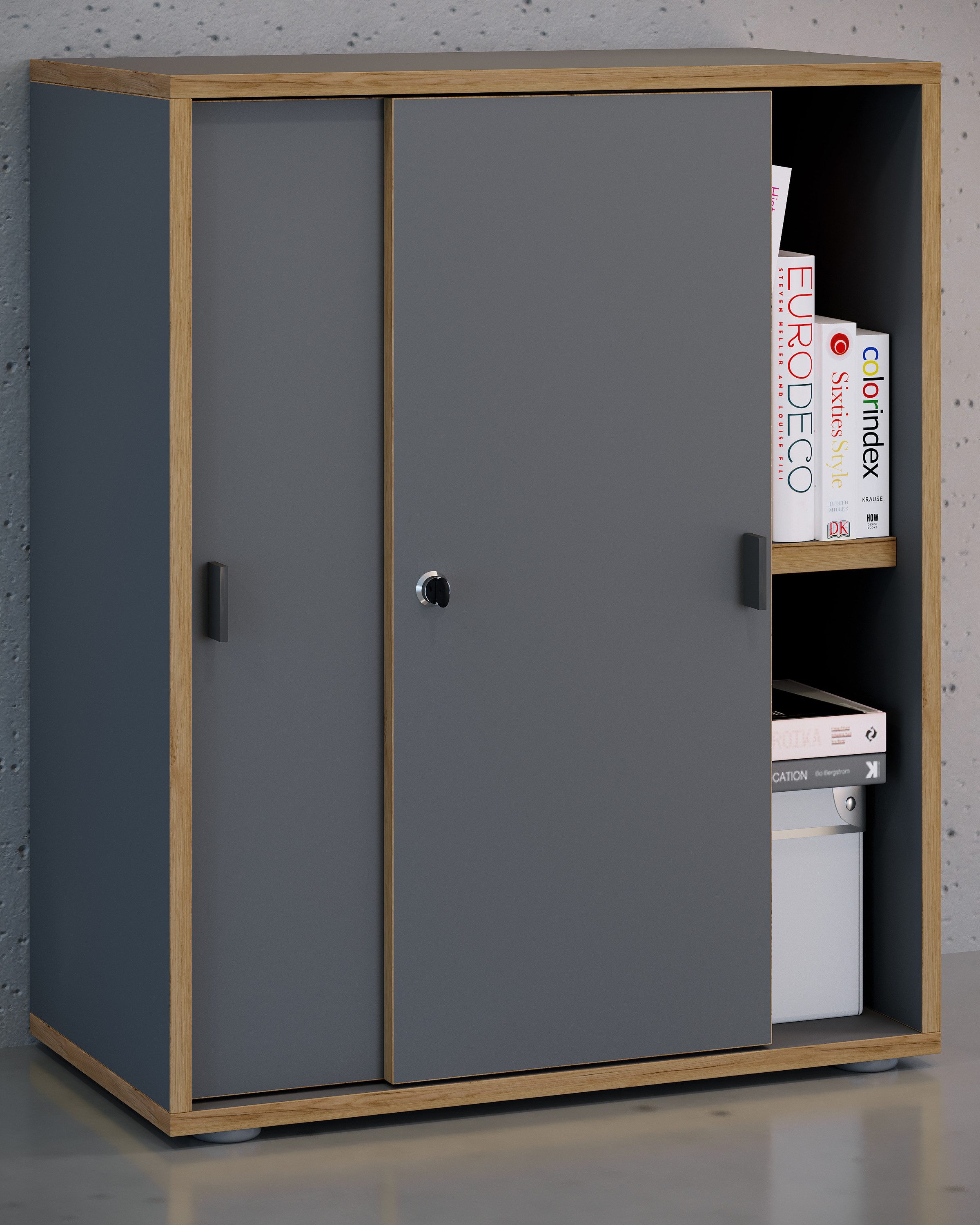 VCM Aktenschrank Büroschrank Salia mit Schiebtüren H. 74 x B. 60 x mit 2 Fächern, Büromöbel